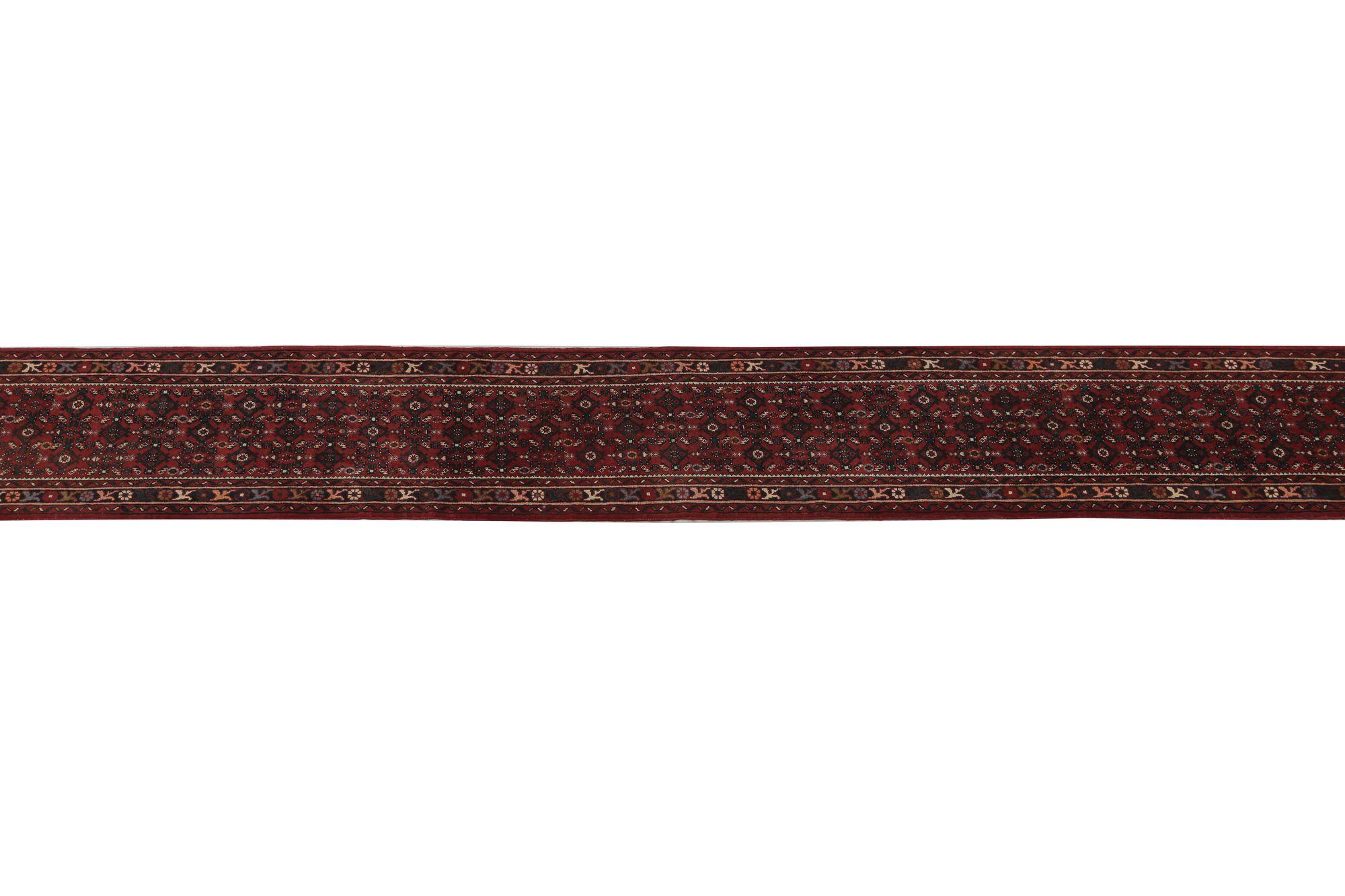 Persischer Hamadan-Läufer aus Wolle – rotes Design – 97411 im Zustand „Hervorragend“ im Angebot in Dallas, TX