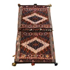 Persian Hamadan Saddle Bag, Handwoven Wool, Geometric Design, 1980s