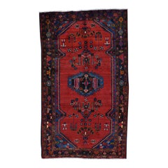 Persian Hamadan Semi Antique Hand Knotted Pure Wool Wide Runner, 5'7" x 9'9"