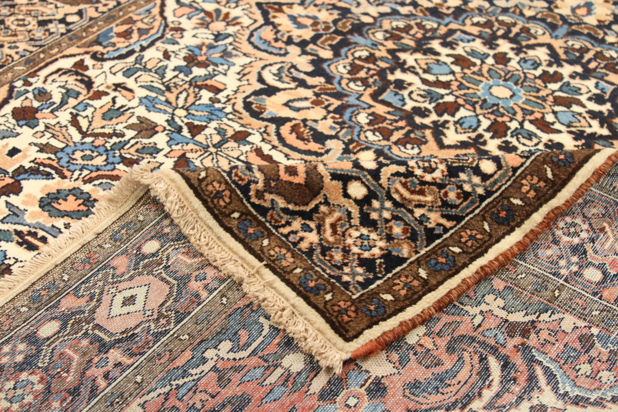 Alfombra Persa Hamadan Pequeña - Lana Azul Marrón Marfil Rosa 75016 Asiático en venta