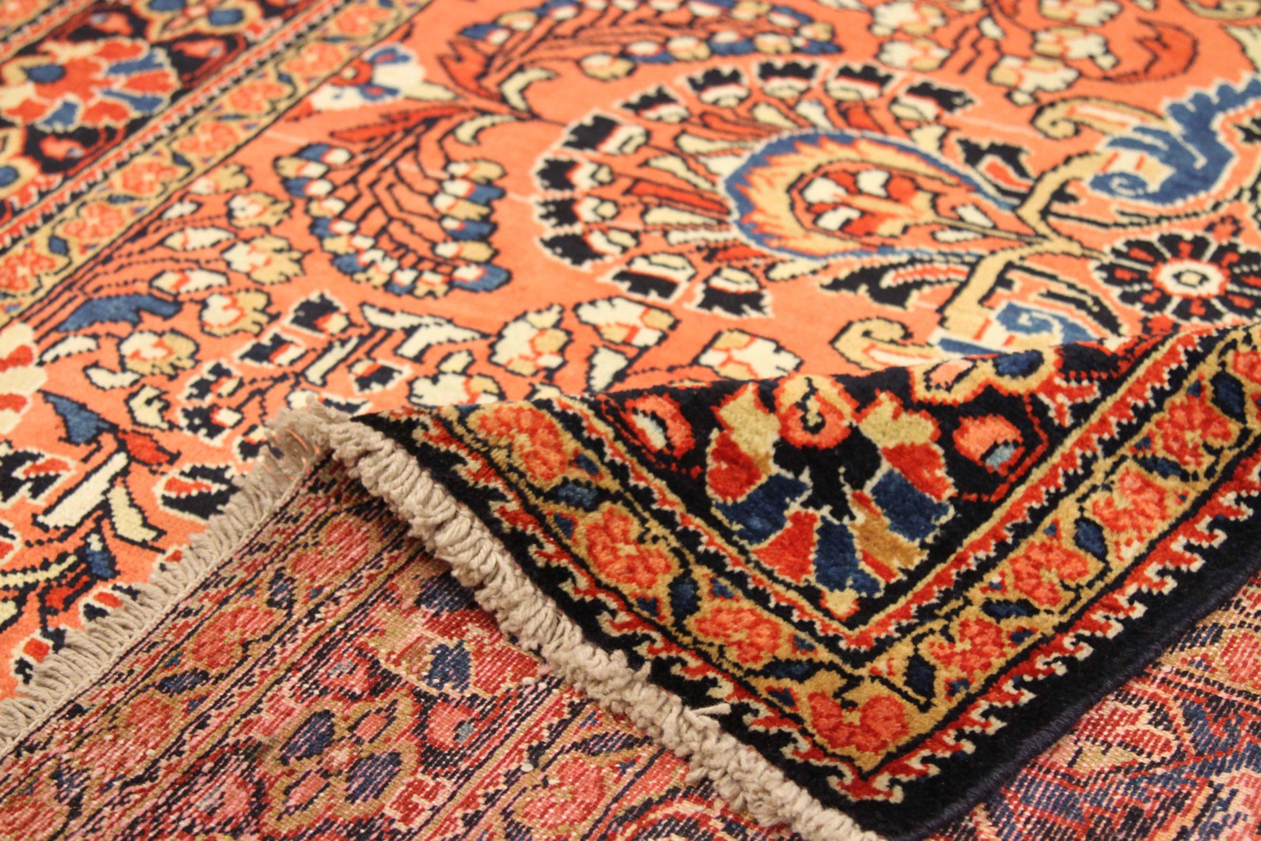 Persischer Hamadan Kleiner Teppich - Wolle Blau Elfenbein Rosa Design - 75046 (Asiatisch) im Angebot