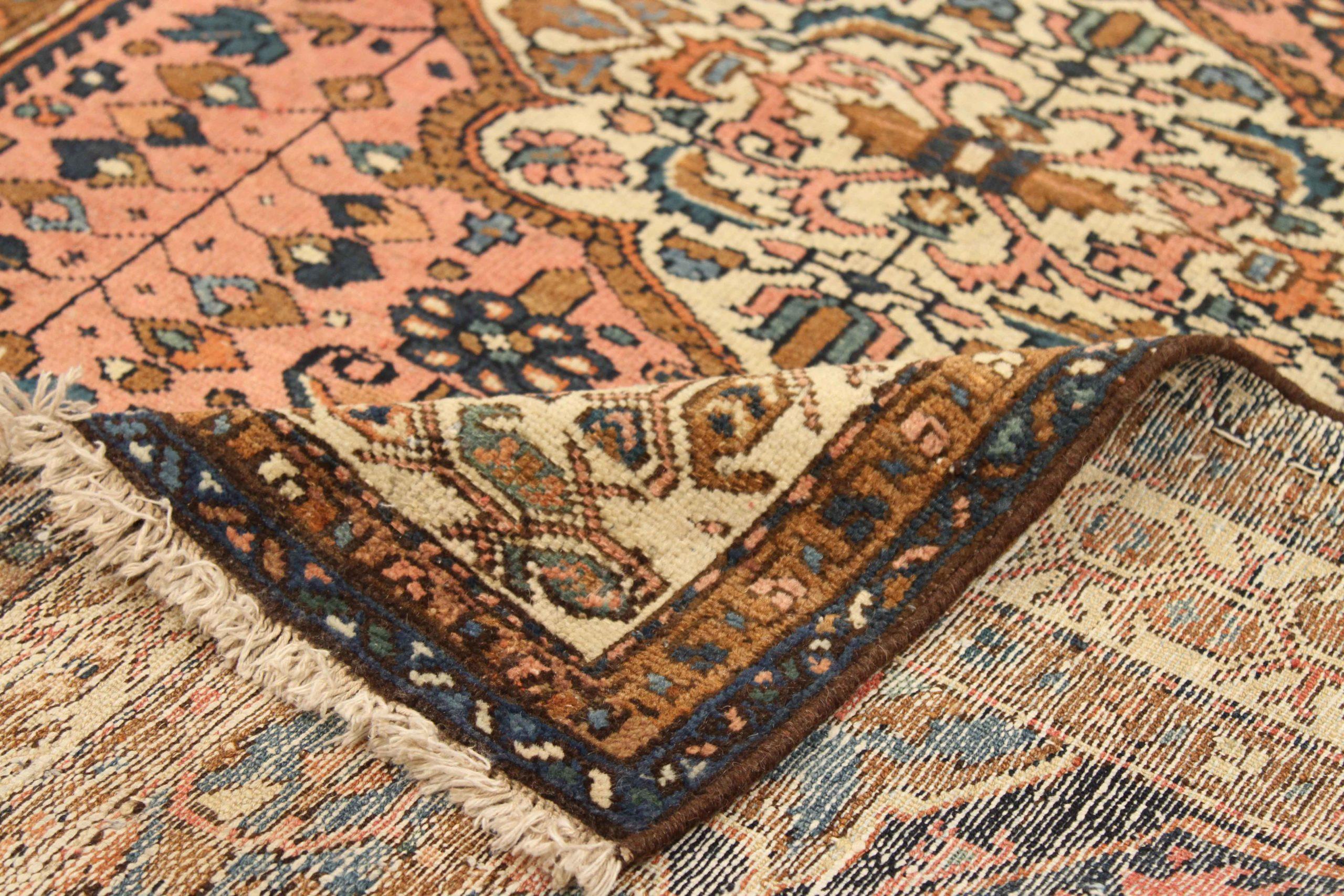 Persischer Hamadan Kleiner Teppich - Wolle Blau Elfenbein Rosa Design - 75077 (Asiatisch) im Angebot