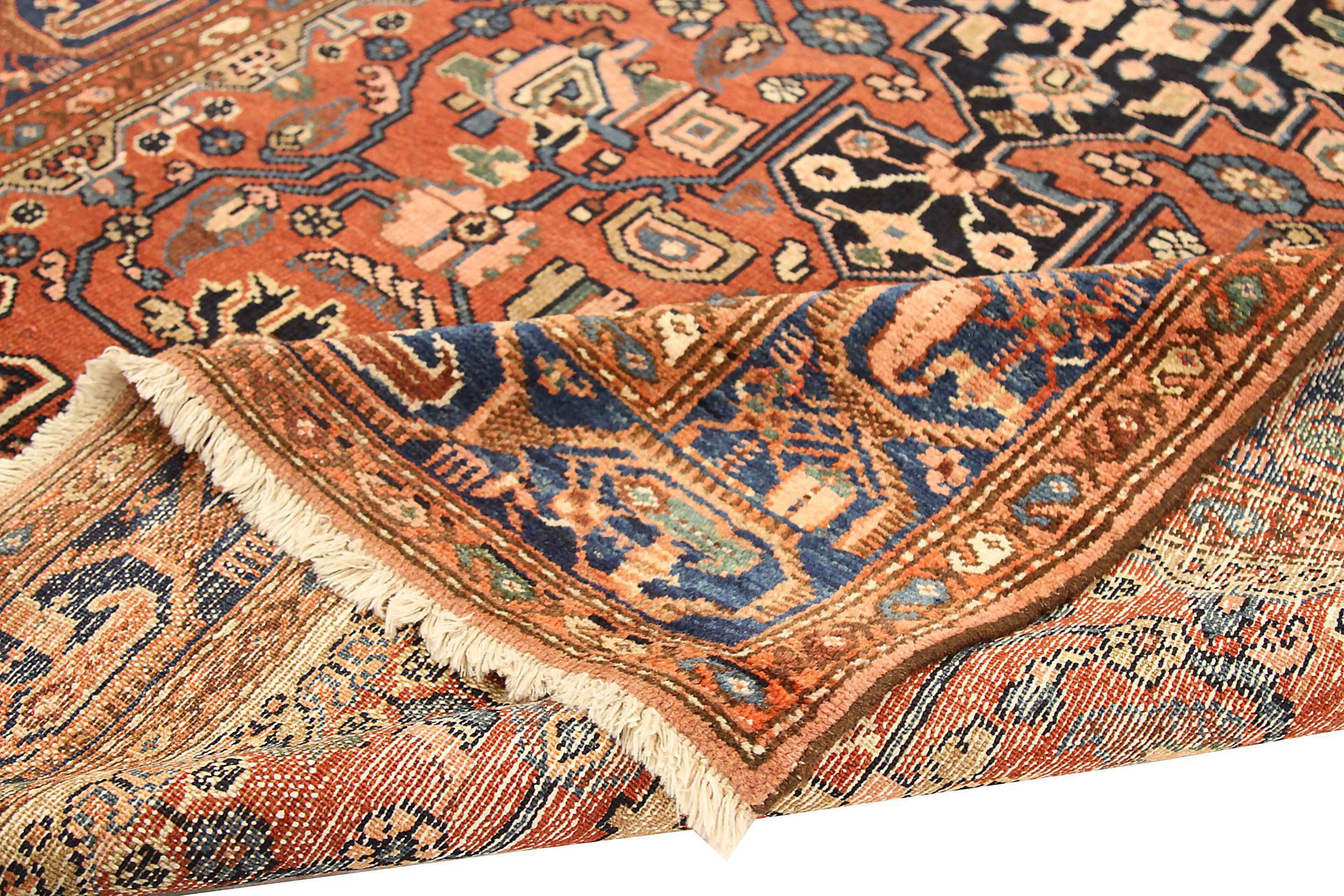 Persischer Hamadan Kleiner Teppich - Wolle Blau Elfenbein Rot 71537 im Zustand „Hervorragend“ im Angebot in Dallas, TX