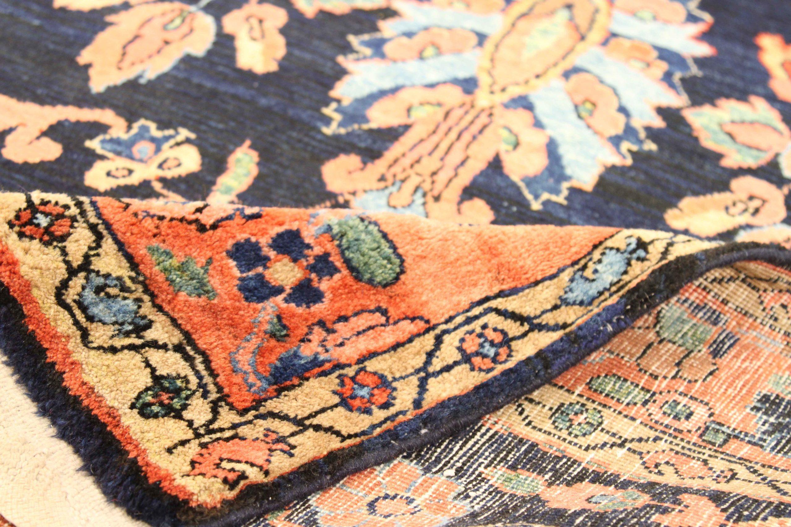 Persischer Hamadan Kleiner Teppich - Wolle Blau Marineblau Blau Rosa Design - 75144 (Asiatisch) im Angebot