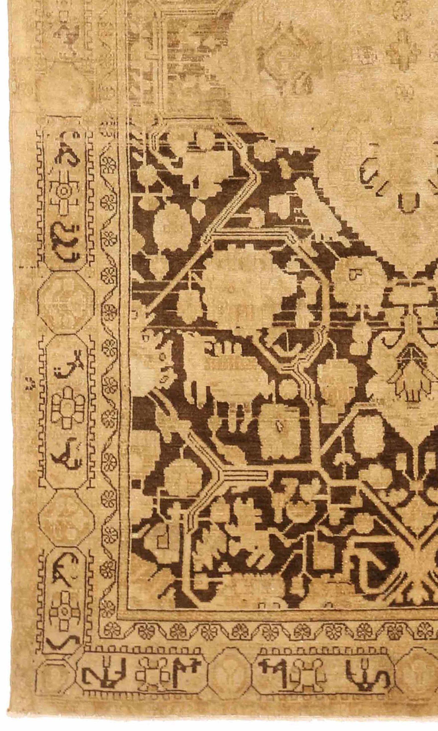 Asian Persian Hamadan Small Rug - Wool Brown Ivory Taupe 73304 For Sale