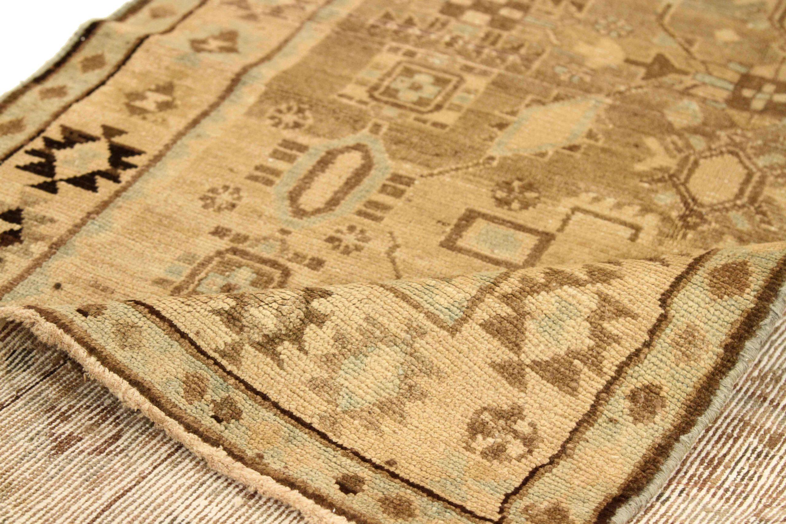 Asian Persian Hamadan Small Rug - Wool Brown Ivory Taupe Design - 75613 For Sale