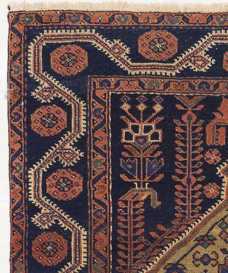 Persischer Hamadan Kleiner Teppich - Wolle Grün Marineblau 10388 (Asiatisch) im Angebot