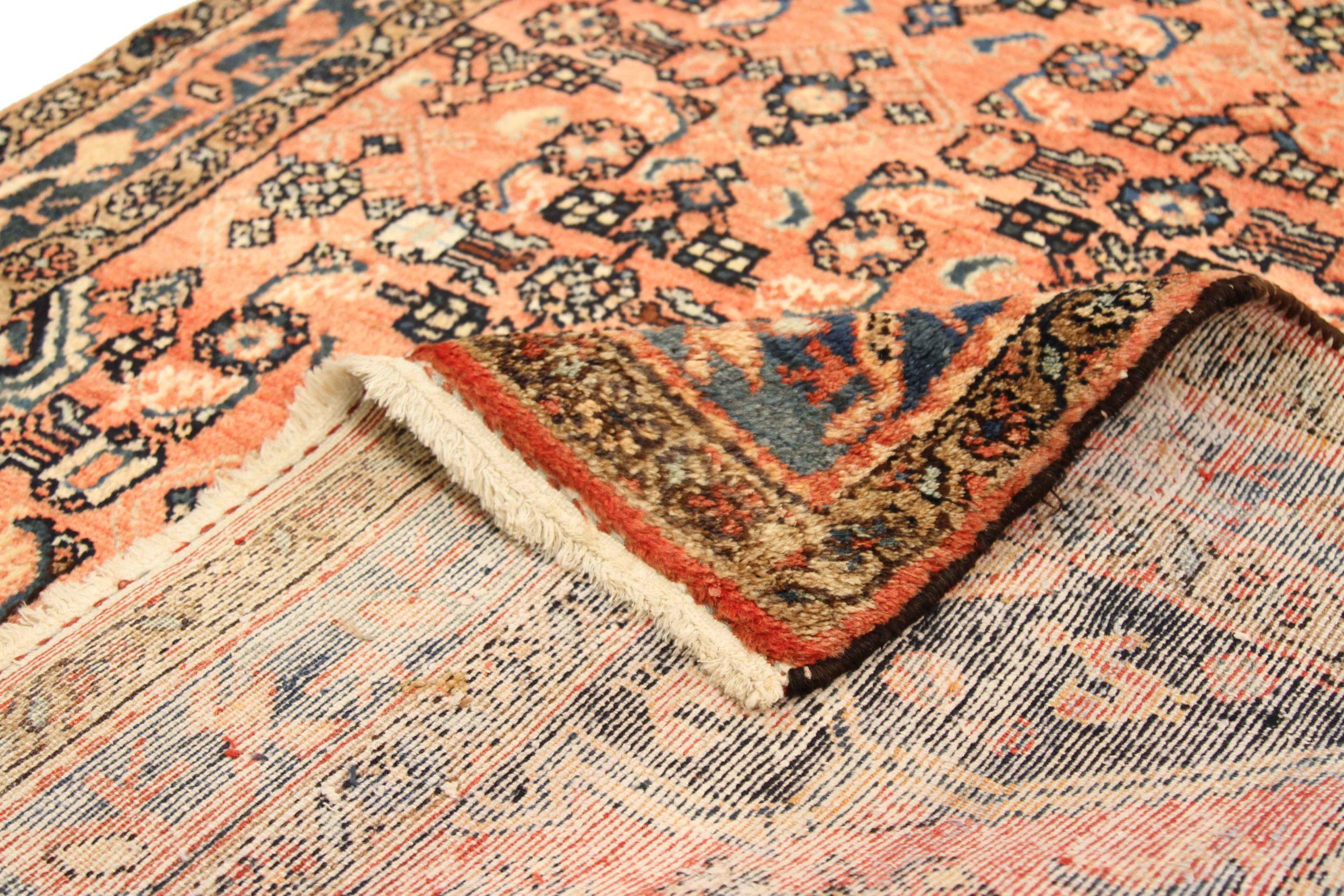 Persischer Hamadan Kleiner Teppich - Wolle Elfenbein Marineblau Rosa 75014 (Asiatisch) im Angebot