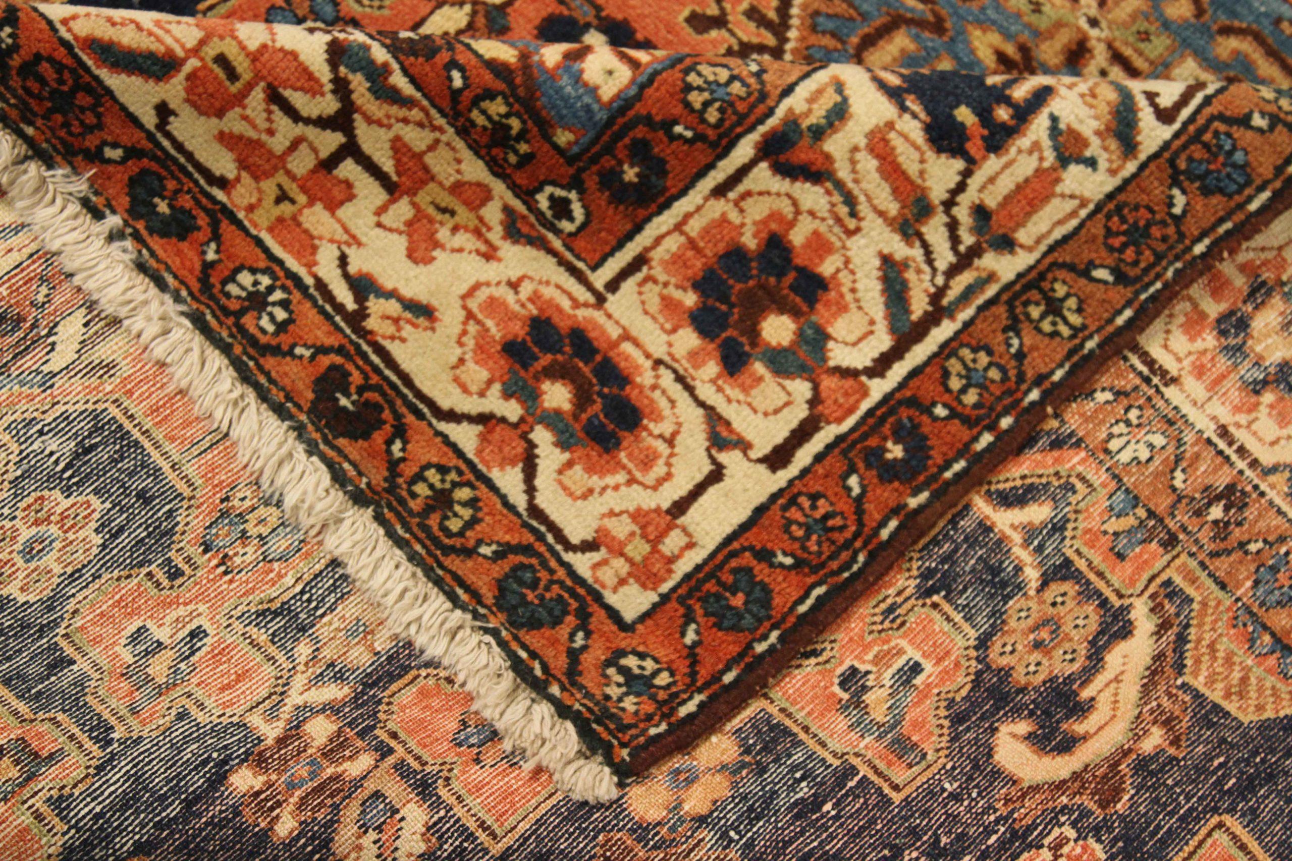Persischer Hamadan Kleiner Teppich - Wolle Elfenbein Marineblau Blau Rot Design - 75044 (Asiatisch) im Angebot