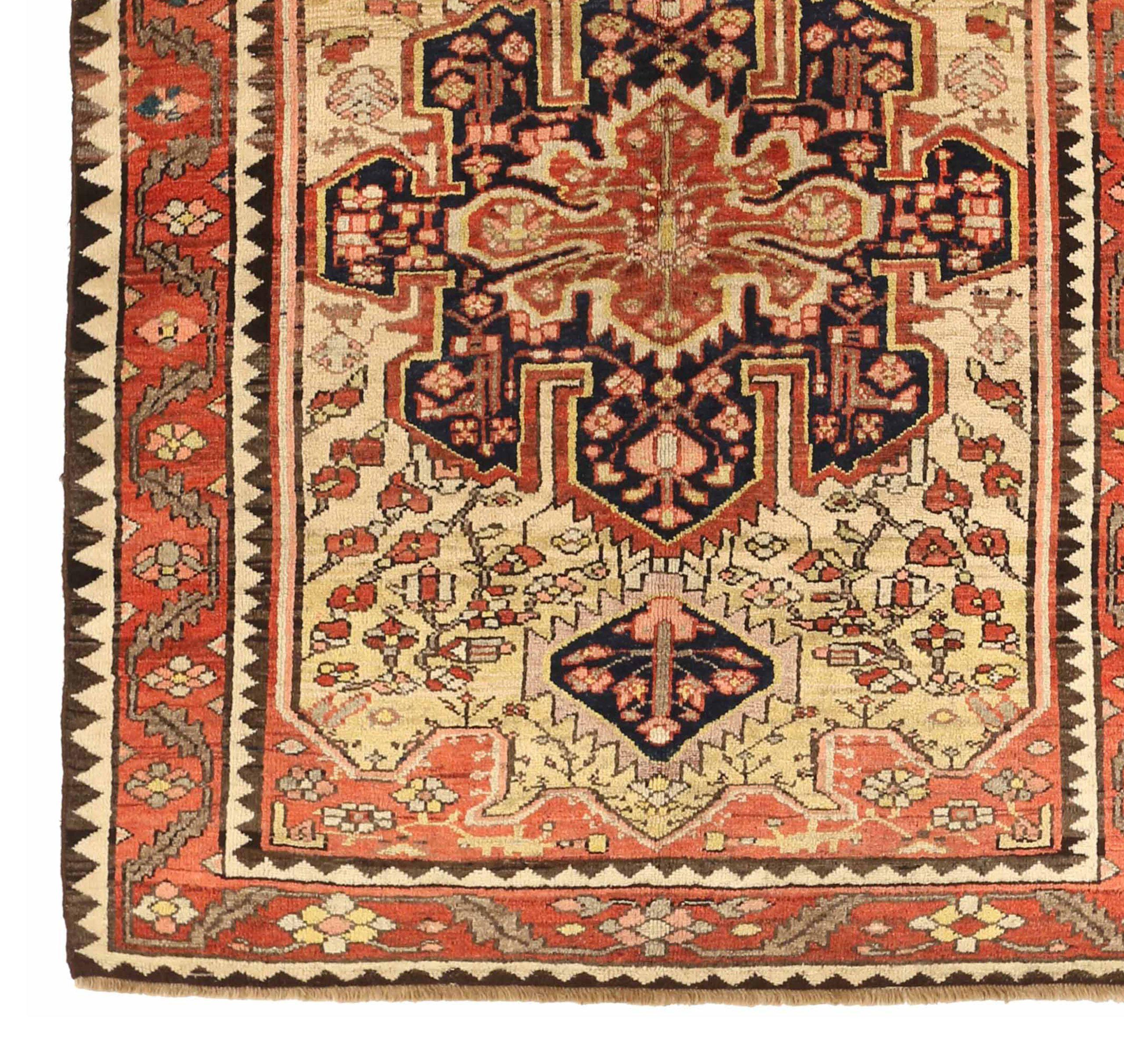 Persischer Hamadan Kleiner Teppich - Wolle Elfenbein Marineblau Blau Rot 10380 (Asiatisch) im Angebot