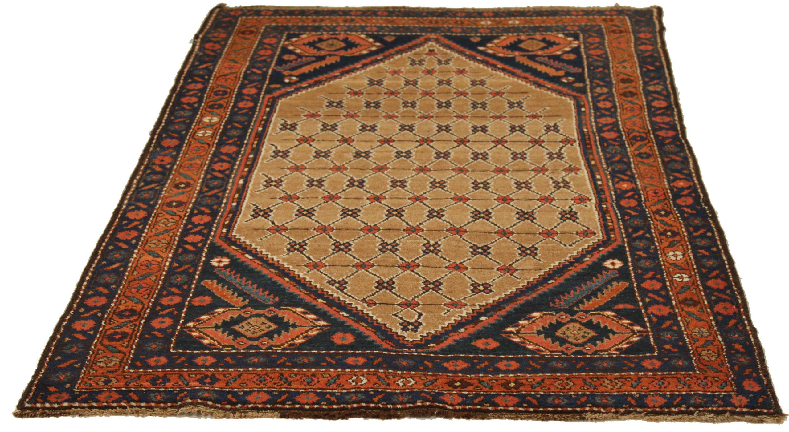 Entdecken Sie die Eleganz des persischen Hamadan mit dem kleinen Teppich von CIRCA 1880. Dieses exklusive Design aus Wolle und ElfenbeinMarineblauRot ist perfekt, um Ihren Raum zu verschönern.