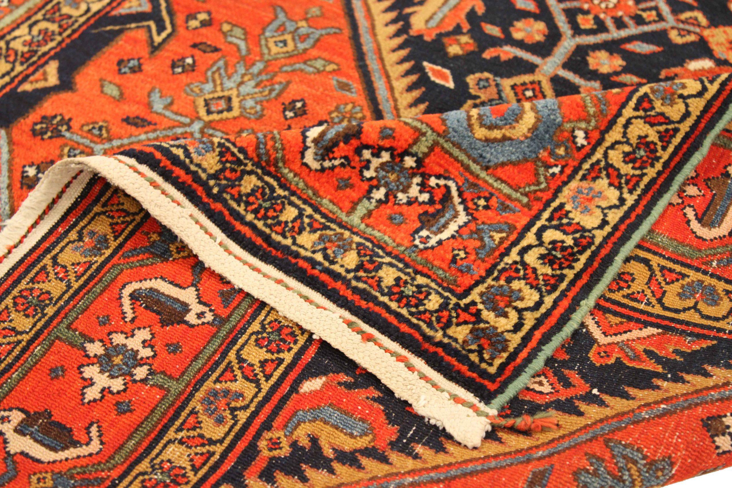 Asiatico Tappeto persiano Hamadan Piccolo Circa 1910 - Lana Nero Blu Rosso 72294 in vendita