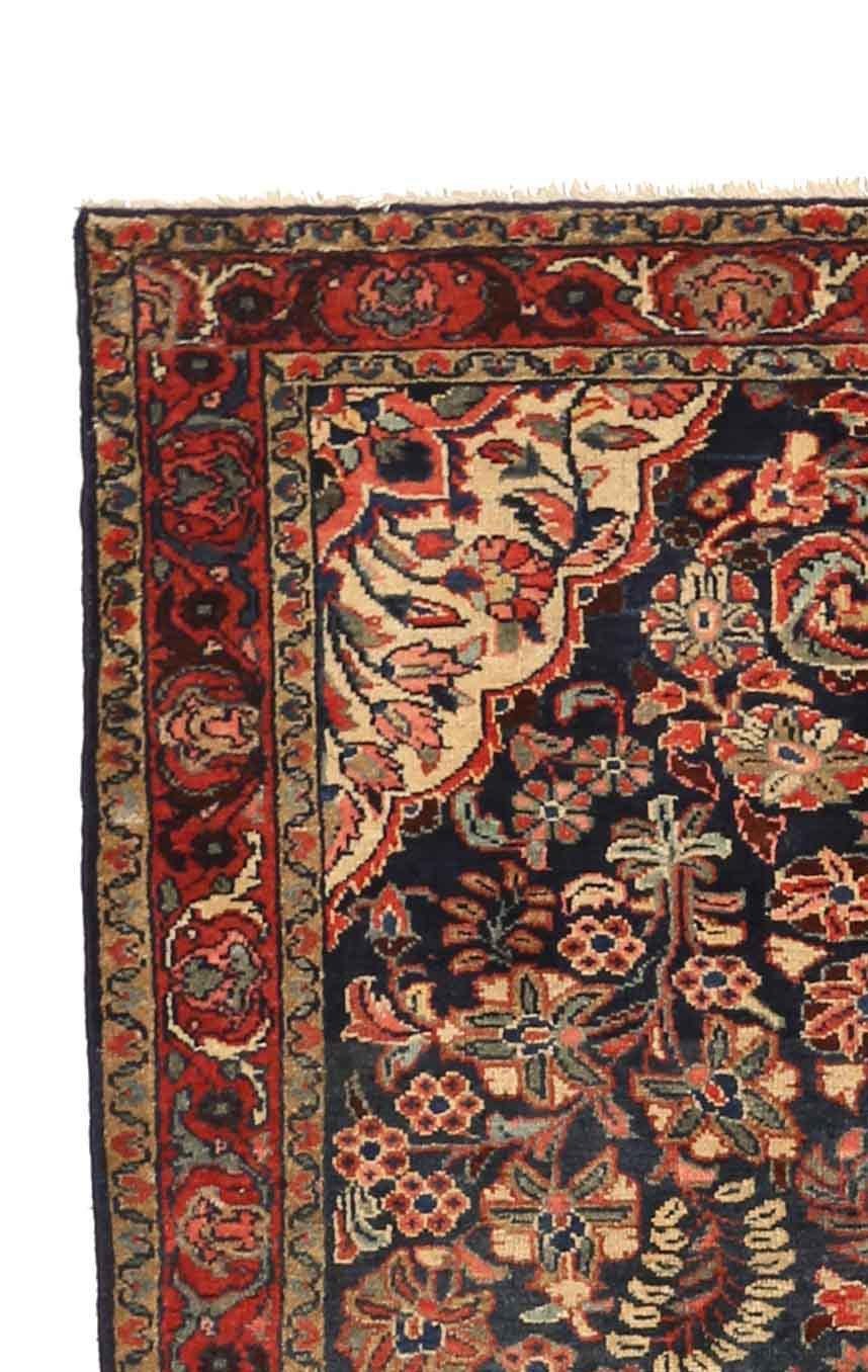 Persischer Hamadan Kleiner Teppich Circa 1910 - Wolle ElfenbeinNavy Blau Rot Design - 10411 (Asiatisch) im Angebot