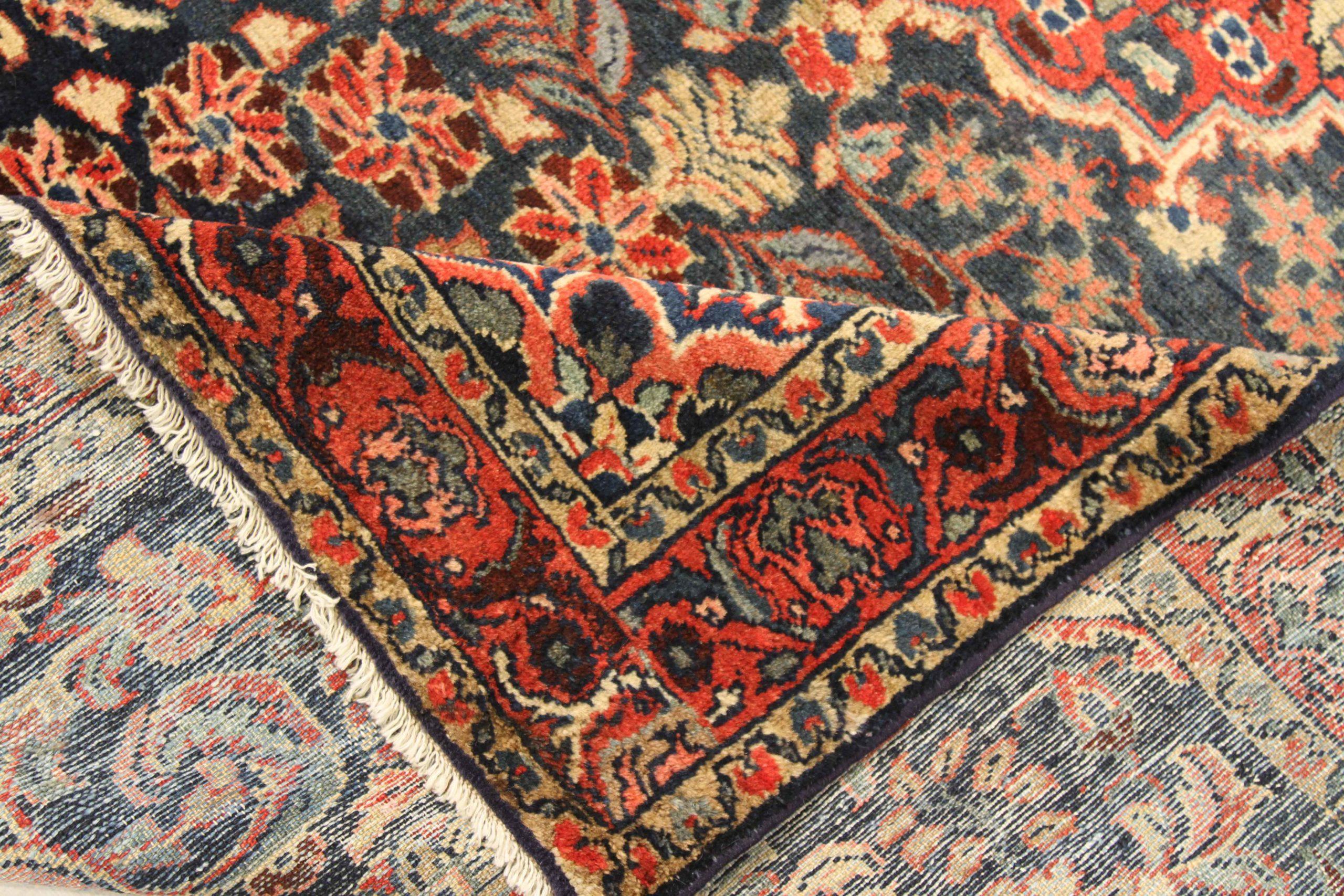 Persischer Hamadan Kleiner Teppich Circa 1910 - Wolle ElfenbeinNavy Blau Rot Design - 10411 im Zustand „Hervorragend“ im Angebot in Dallas, TX