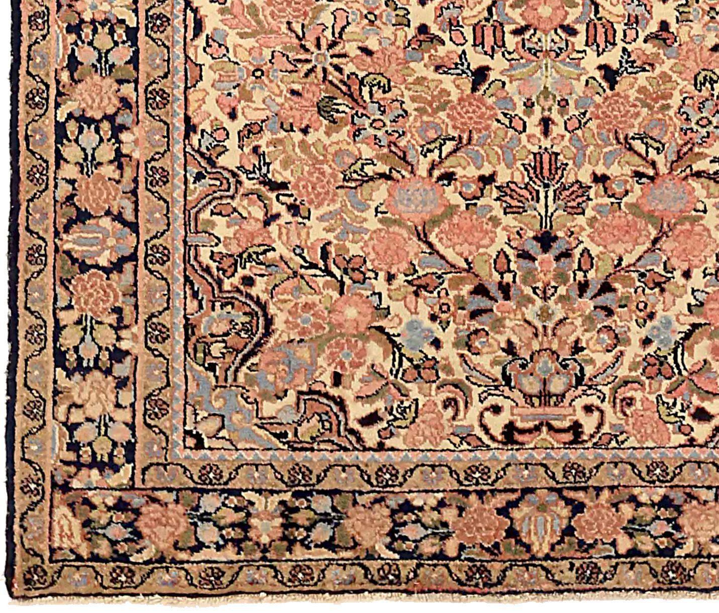 Persischer Hamadan Kleiner Teppich Circa 1940 - Wolle Blau Elfenbein Rosa 71264 (Asiatisch) im Angebot