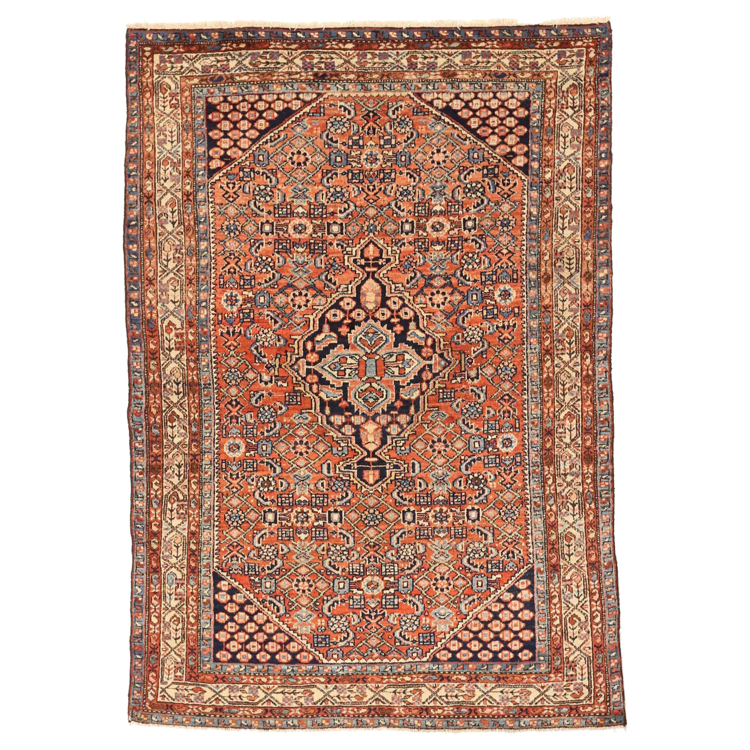 Tappeto persiano Hamadan Small - Lana Nero Avorio Rosso - 75102