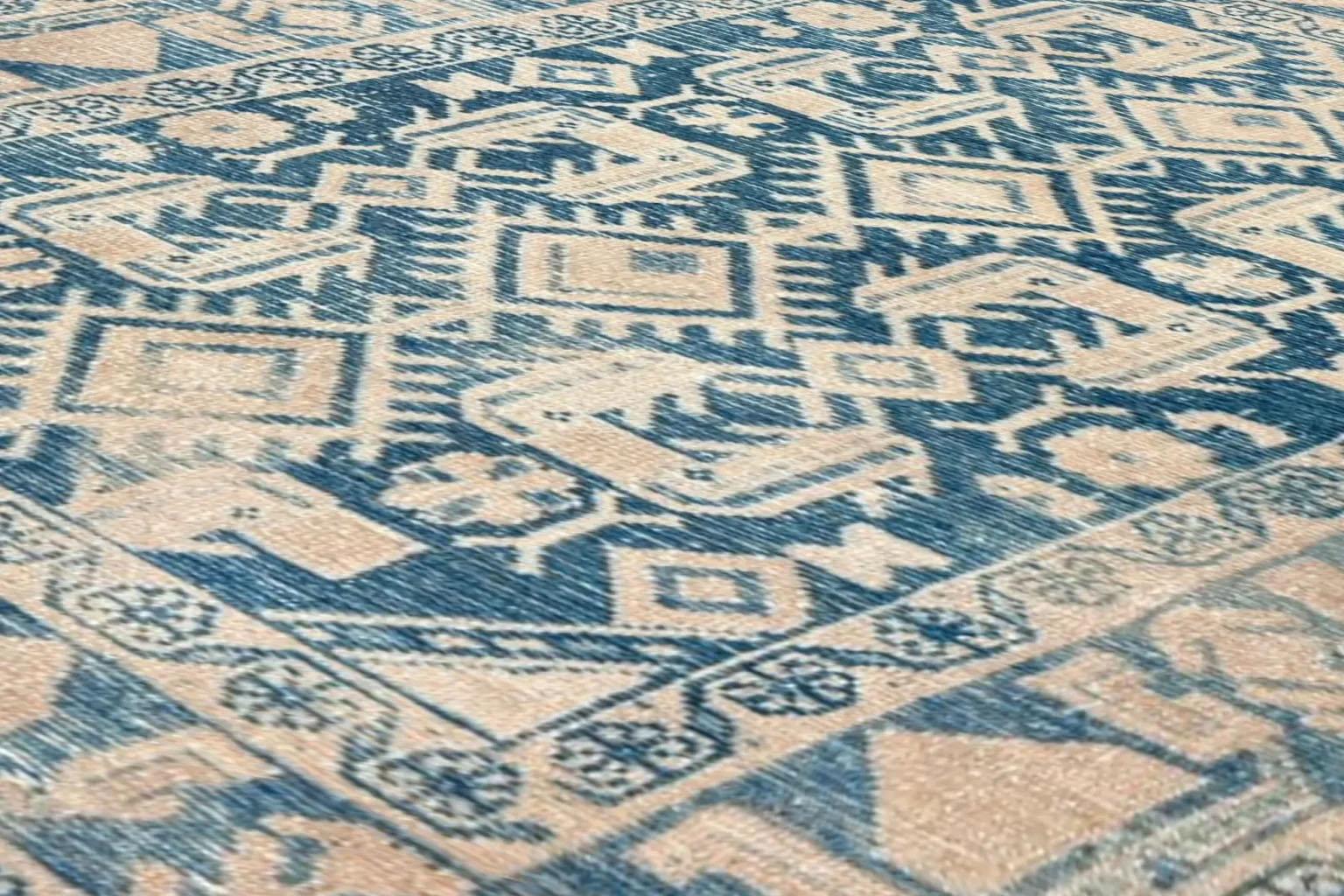 Persian Hamadan Small Rug - Wool Blue Ivory Design - 96723 For Sale 4
