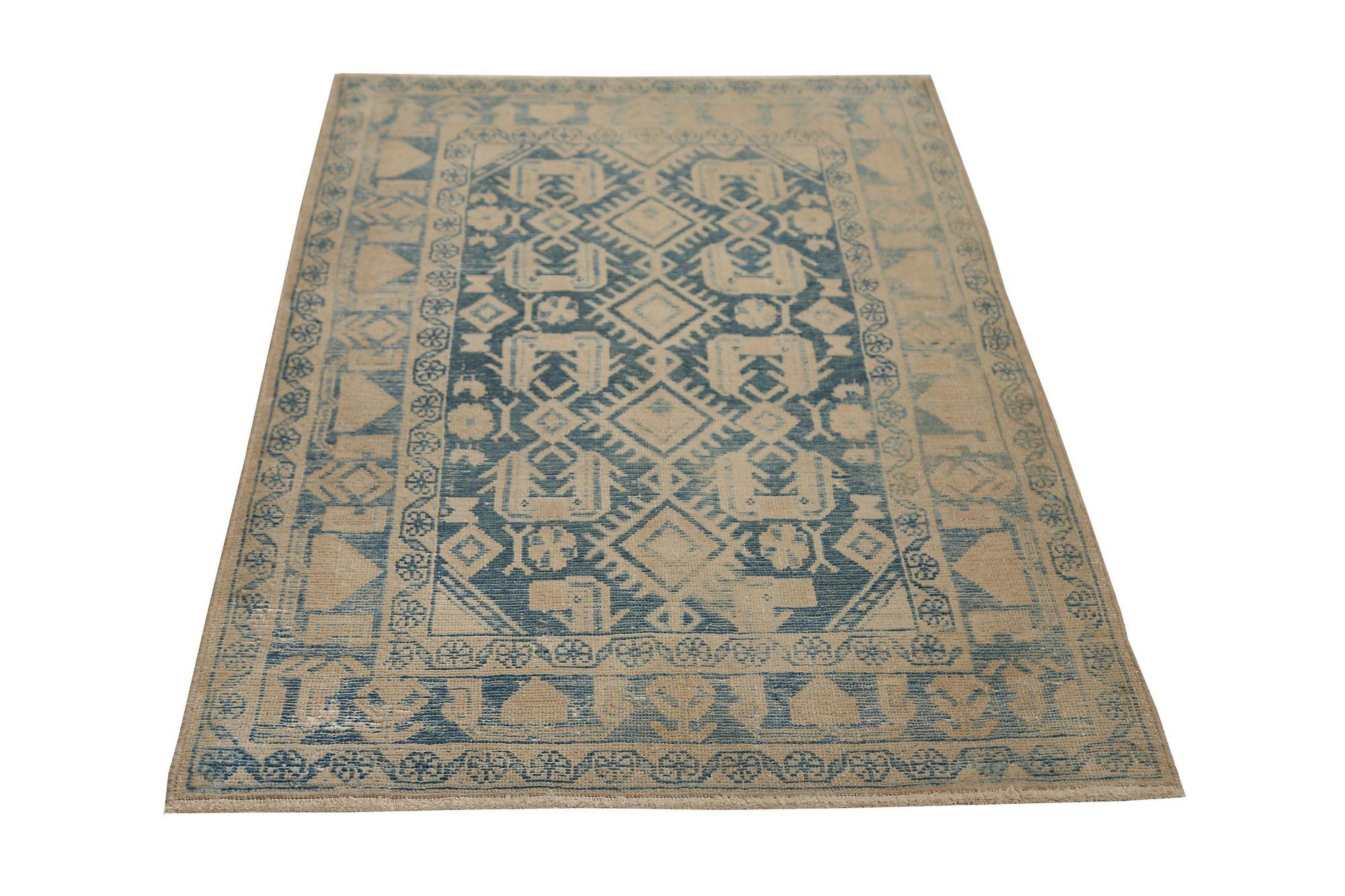 Tappeto persiano Hamadan Small - Disegno in lana blu avorio - 96723 In condizioni ottime in vendita a Dallas, TX