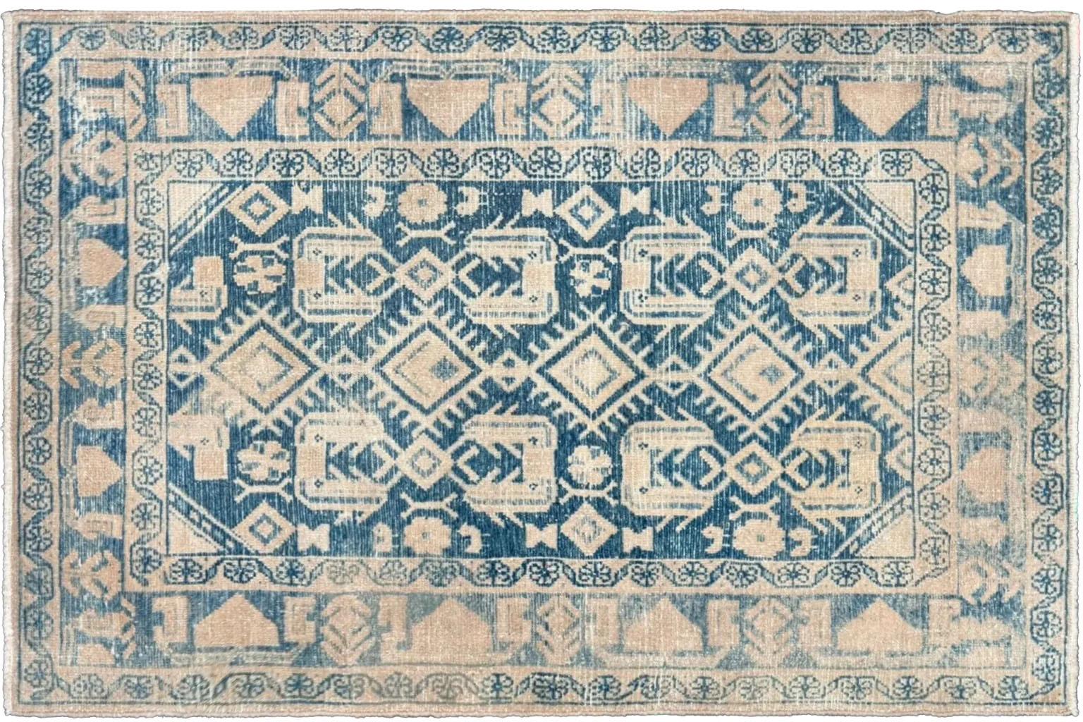 20th Century Persian Hamadan Small Rug - Wool Blue Ivory Design - 96723 For Sale