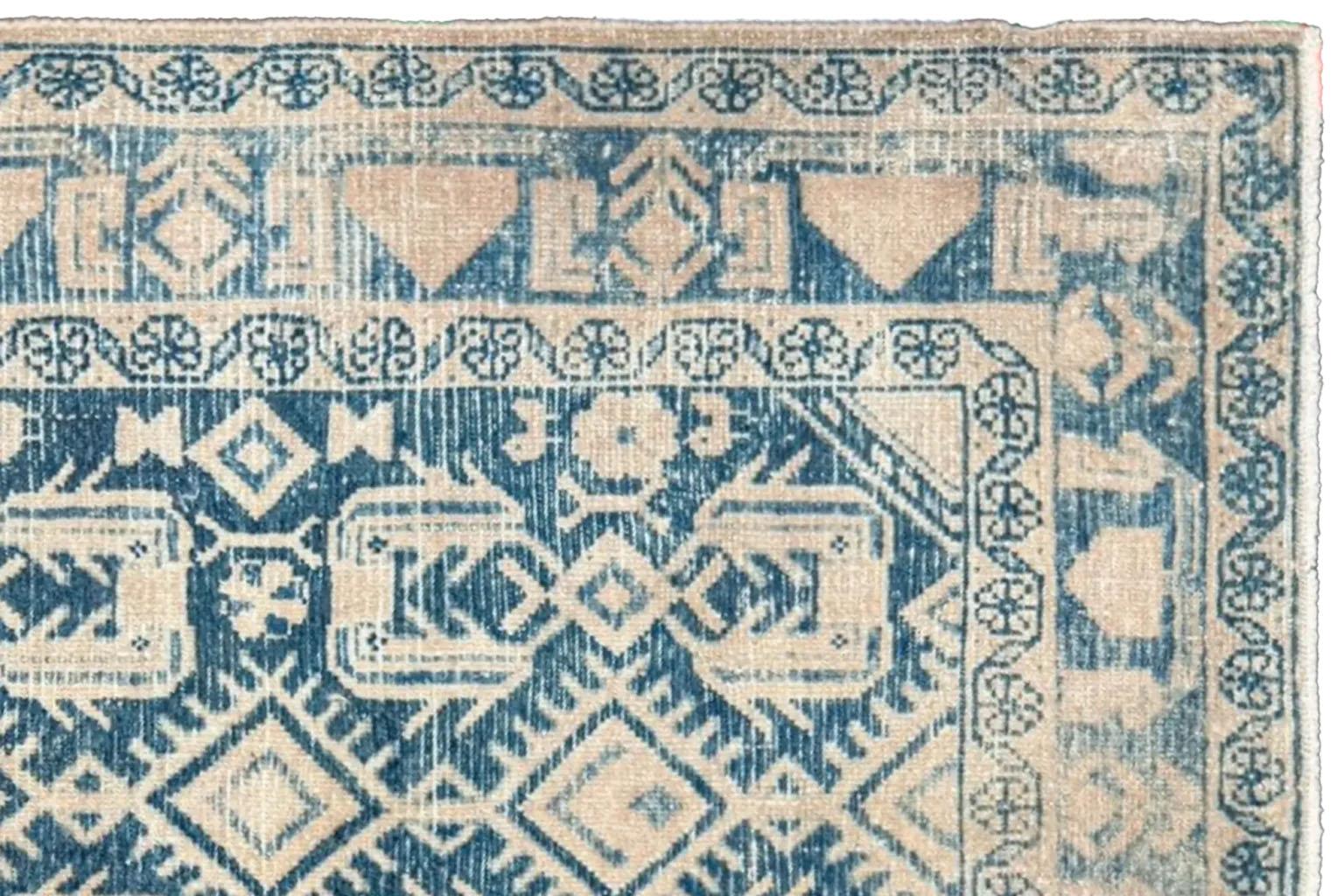 Persian Hamadan Small Rug - Wool Blue Ivory Design - 96723 For Sale 3