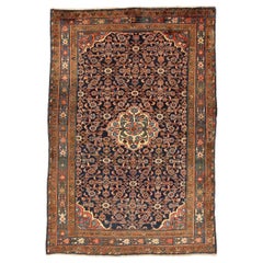 Tappeto persiano Hamadan Small Design - Lana Blu Avorio Blu Navy - 75068