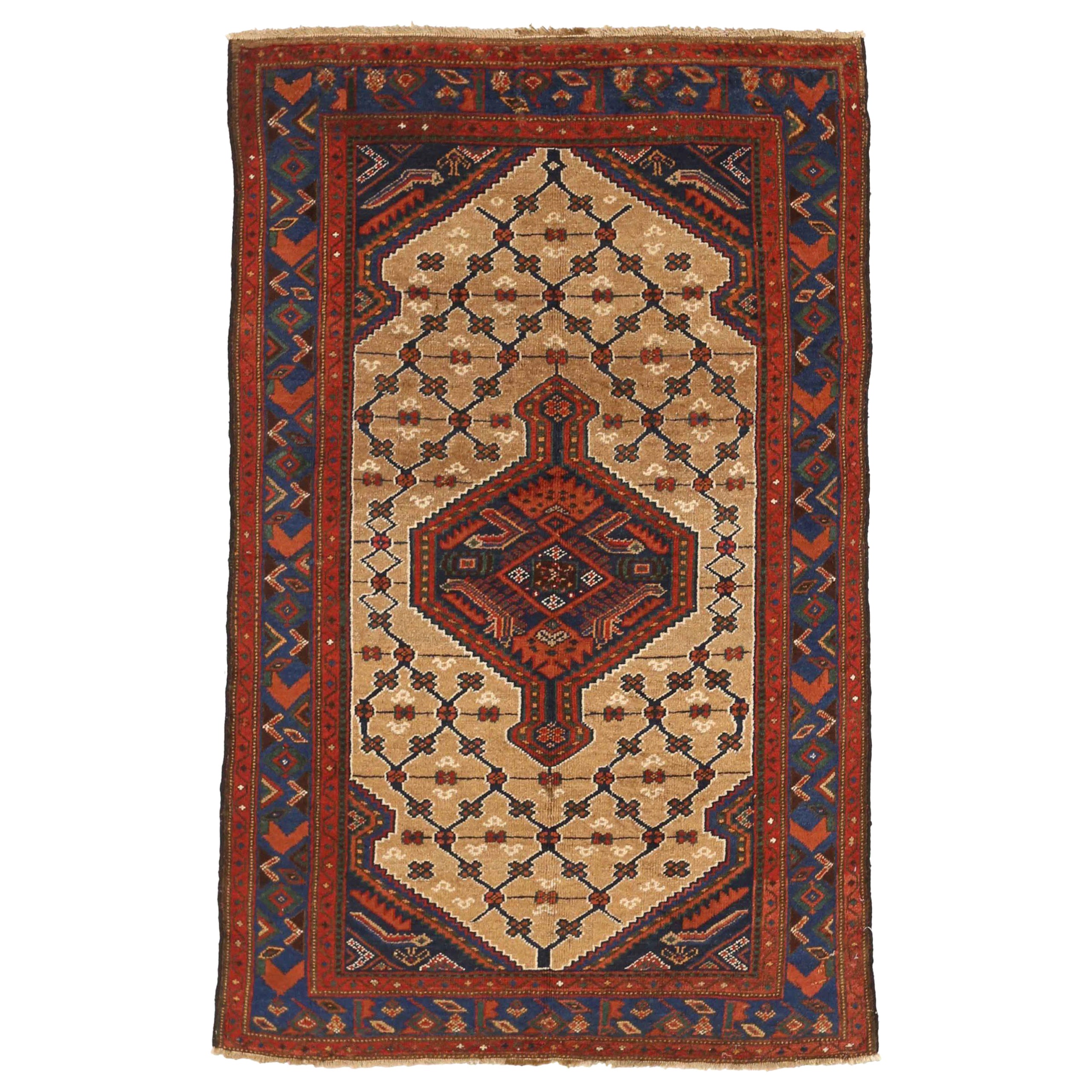 Persischer Hamadan Kleiner Teppich - Wolle Blau Rot Taupe 10530