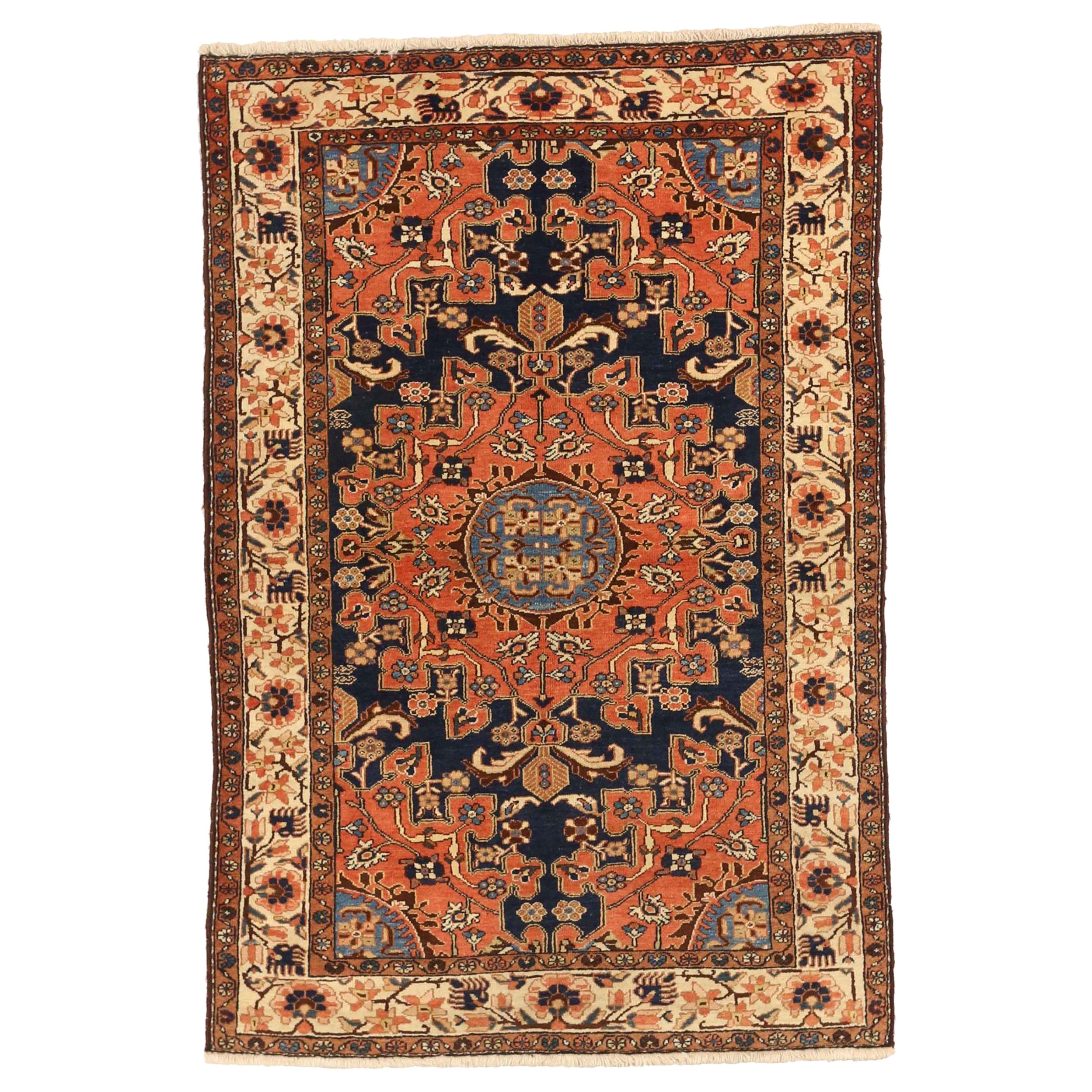 Tappeto persiano Hamadan Small - Lana Avorio Blu Navy Rosso - 75044