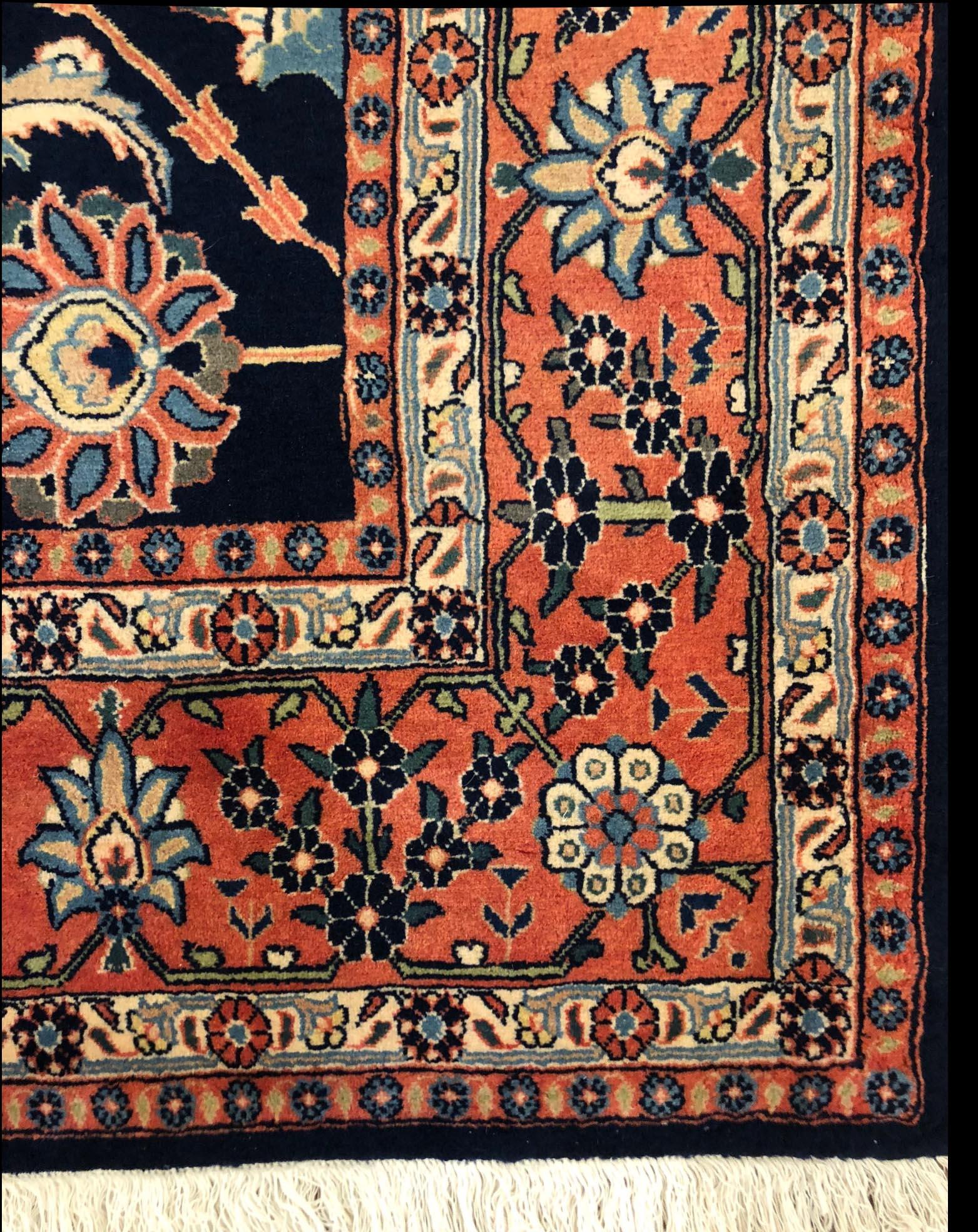 20th Century Persian Hand Knotted All over Dark Blue Floral Mahal Rug For Sale