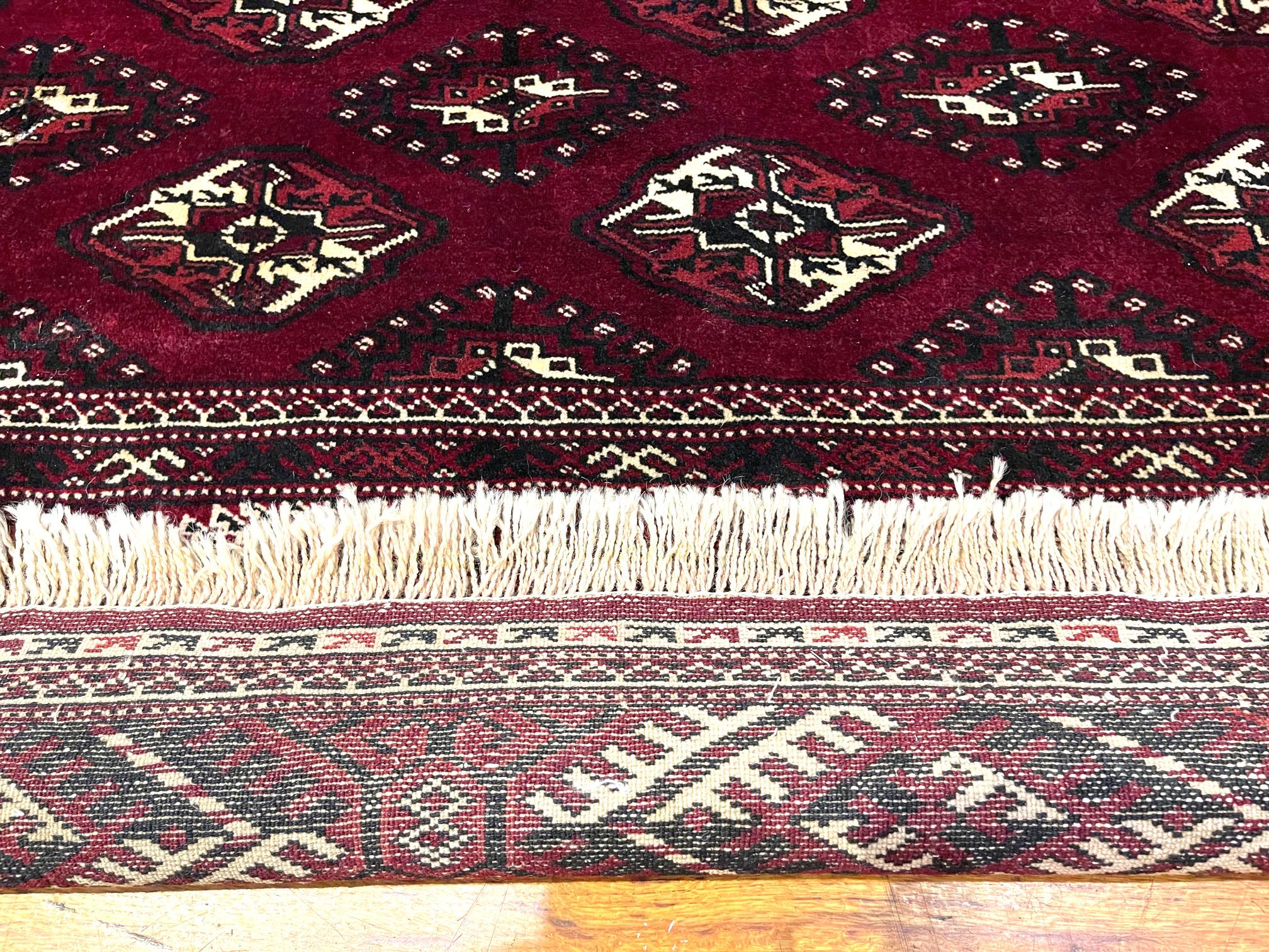 Persian Hand Knotted All Over Elephant Print Medallion Turkmen Rug 1970 Circa For Sale 6