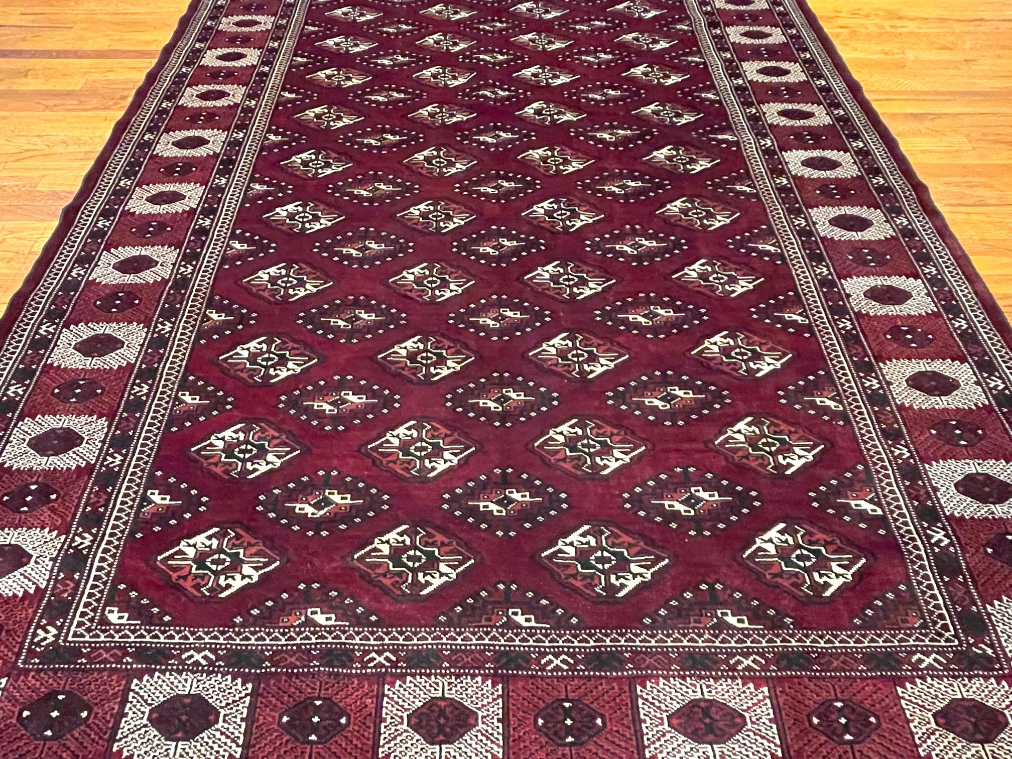 Tribal Persian Hand Knotted All Over Elephant Print Medallion Turkmen Rug 1970 Circa For Sale