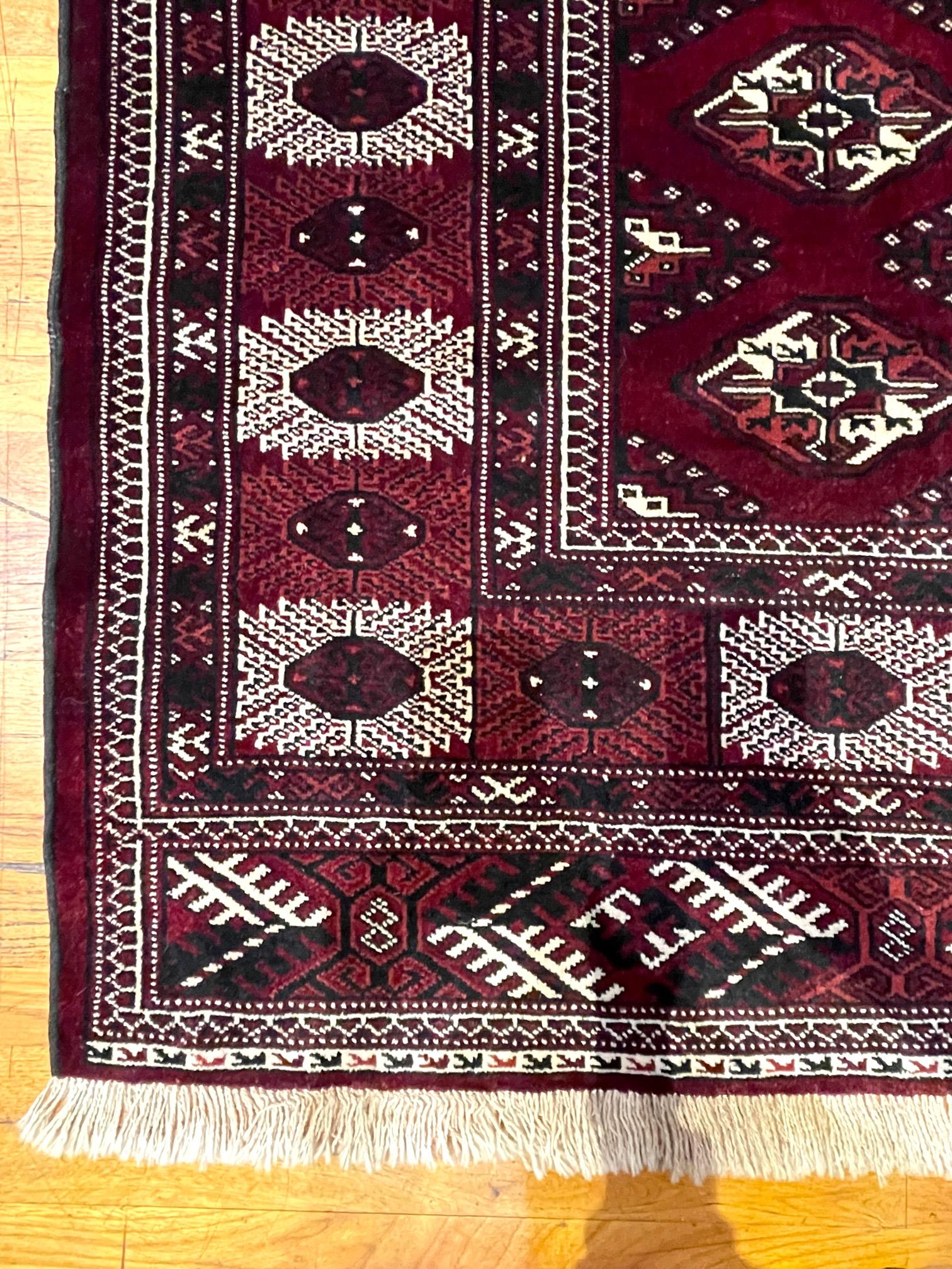 Persian Hand Knotted All Over Elephant Print Medallion Turkmen Rug 1970 Circa For Sale 2