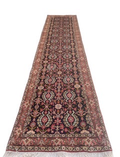 Persian Hand Knotted All Over Floral Bijar Runner Rug 1980 Circa