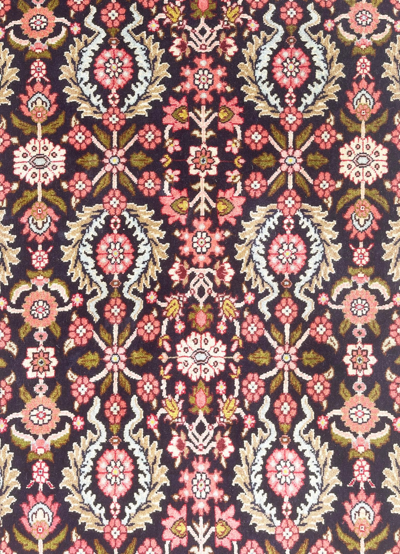 Wool Persian Hand Knotted All Over Floral Bijar Runner Rug 1980 Circa For Sale
