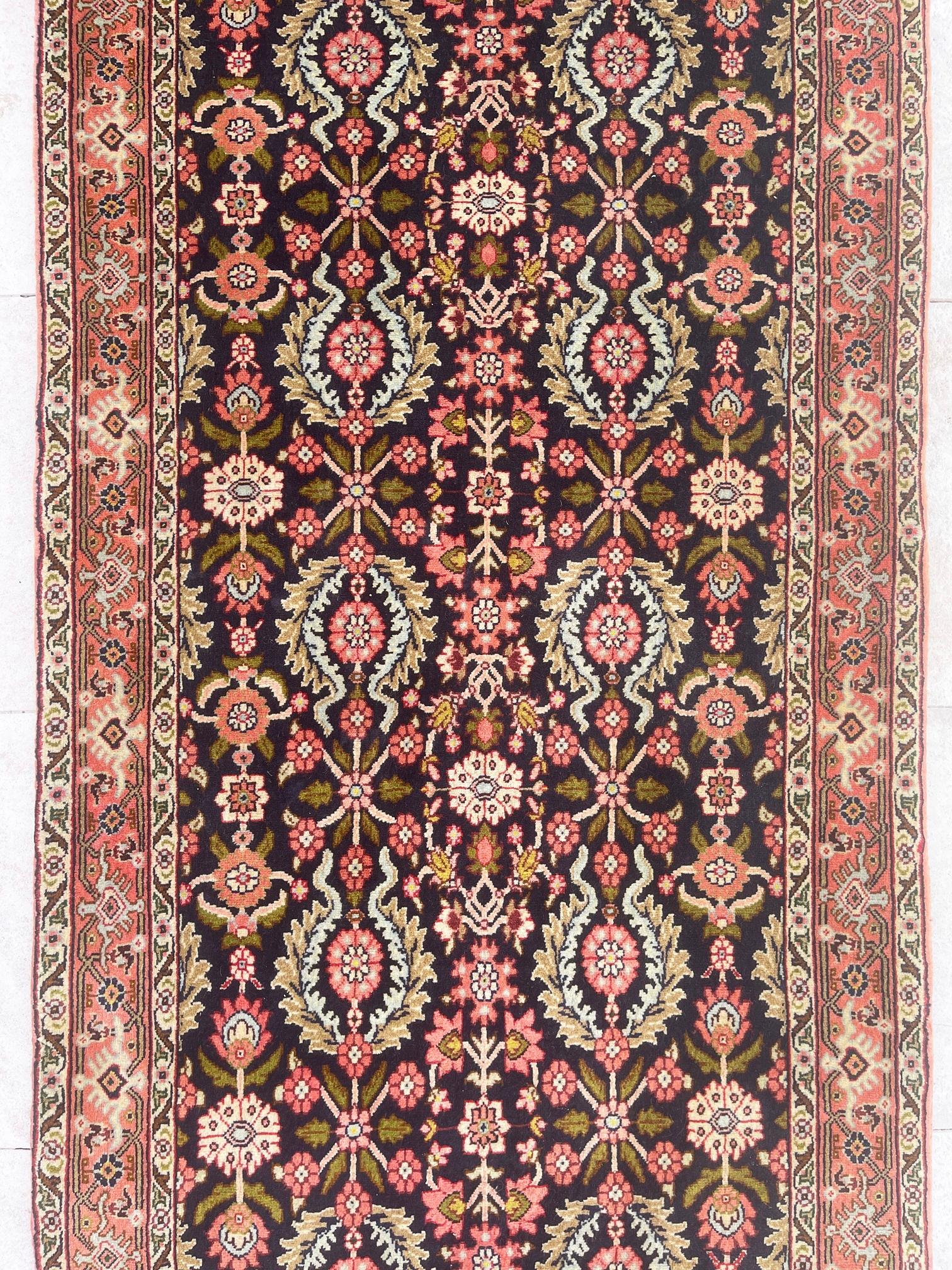 Persian Hand Knotted All Over Floral Bijar Runner Rug 1980 Circa For Sale 1