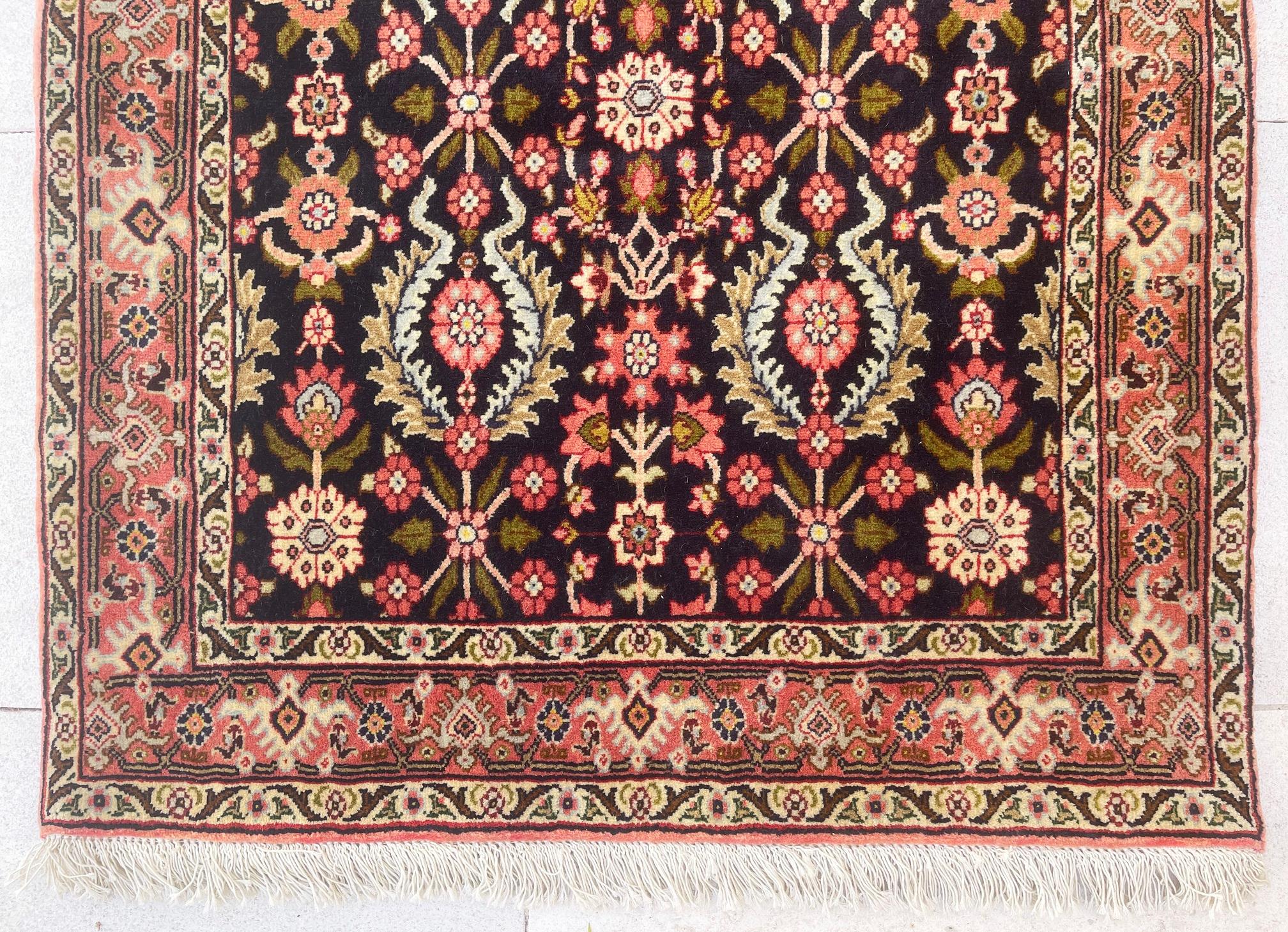 Persian Hand Knotted All Over Floral Bijar Runner Rug 1980 Circa For Sale 2