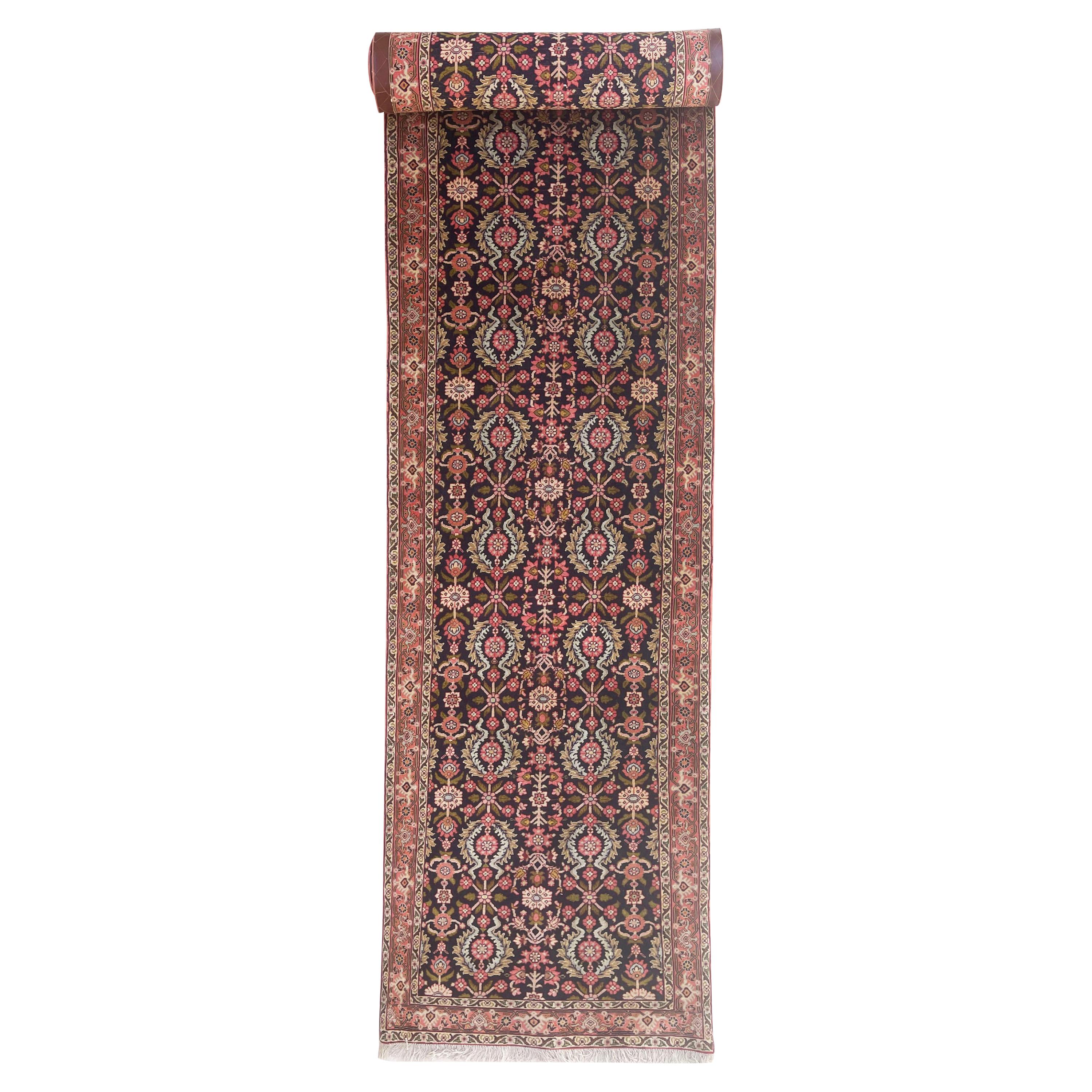 Persian Hand Knotted All Over Floral Bijar Runner Rug 1980 Circa