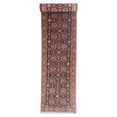 Vintage Persian Hand Knotted All Over Floral Bijar Runner Rug 1980 Circa