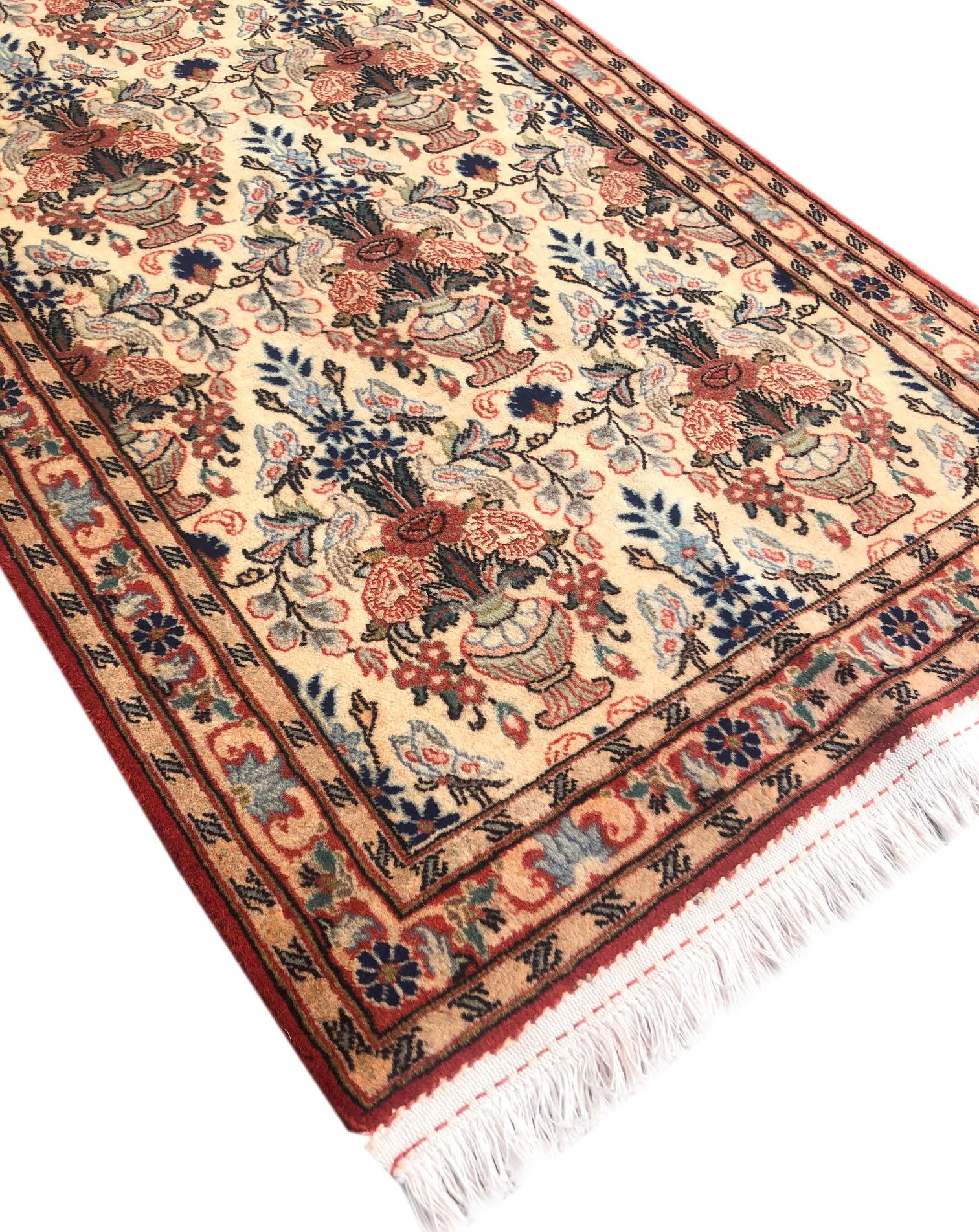 Persian Hand Knotted All-Over Floral Bird Butterfly Qum Rug Runner For Sale 7