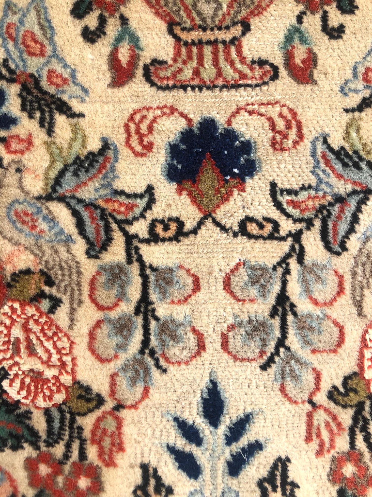 Late 20th Century Persian Hand Knotted All-Over Floral Bird Butterfly Qum Rug Runner For Sale