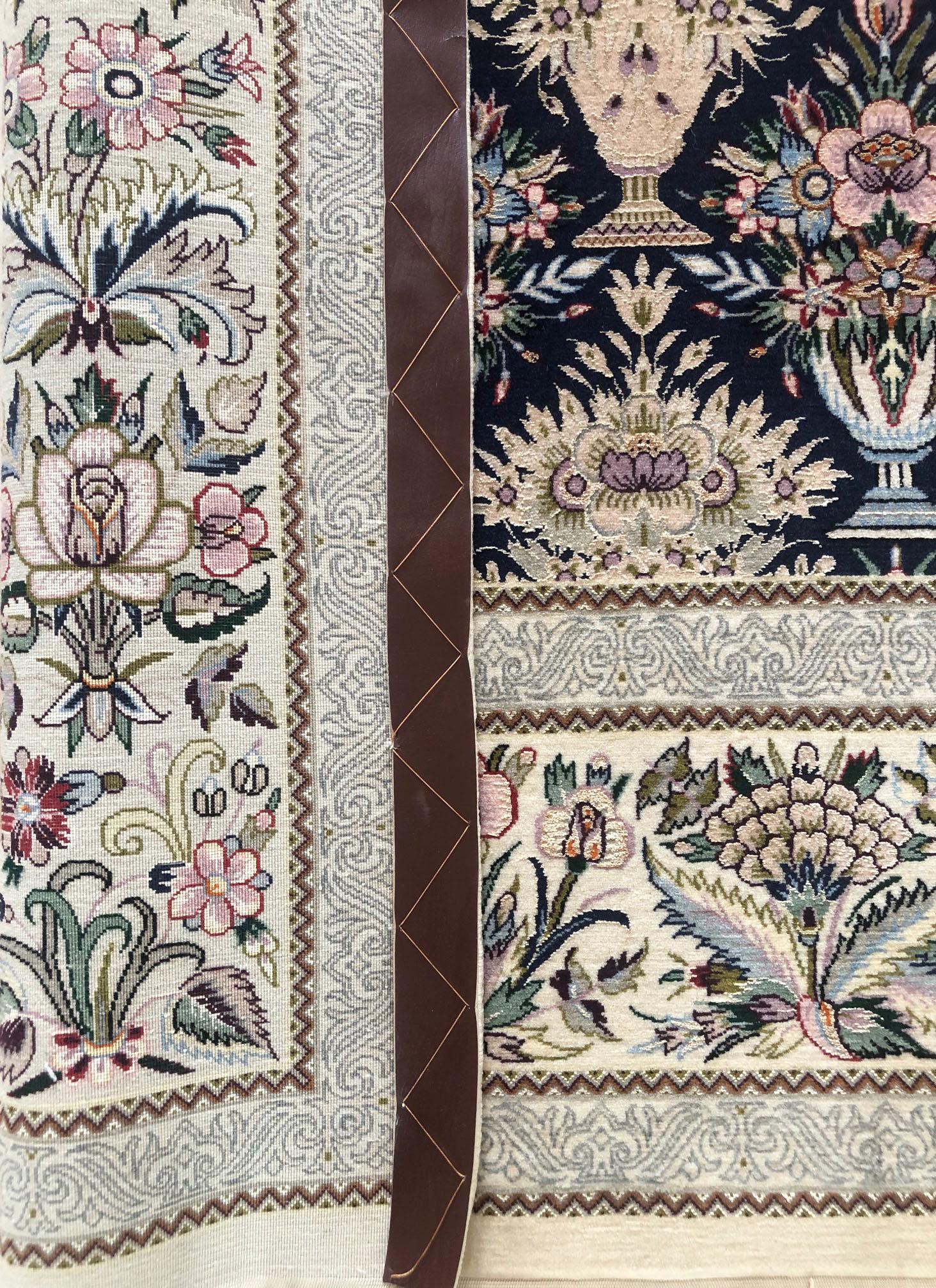 Persian Blue Silk Isfahan Rug For Sale 4