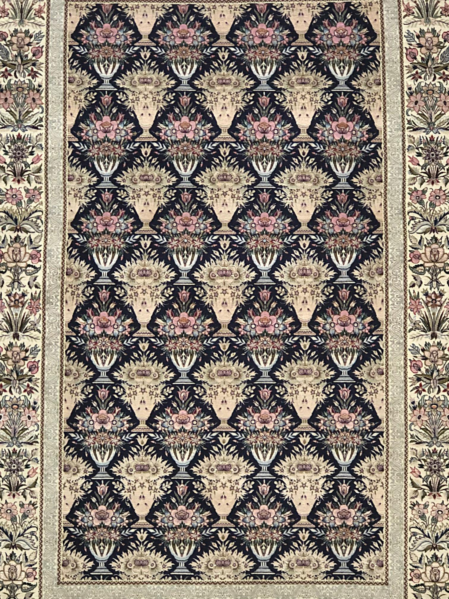Hand-Knotted Persian Hand Knotted All over Floral Blue Silk Isfahan Rug For Sale