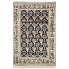 Persian Hand Knotted All over Floral Blue Silk Isfahan Rug