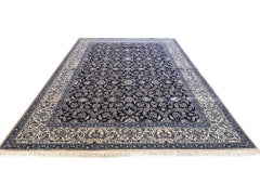 Persian Hand Knotted All-Over Floral Dark Blue Nain Rug