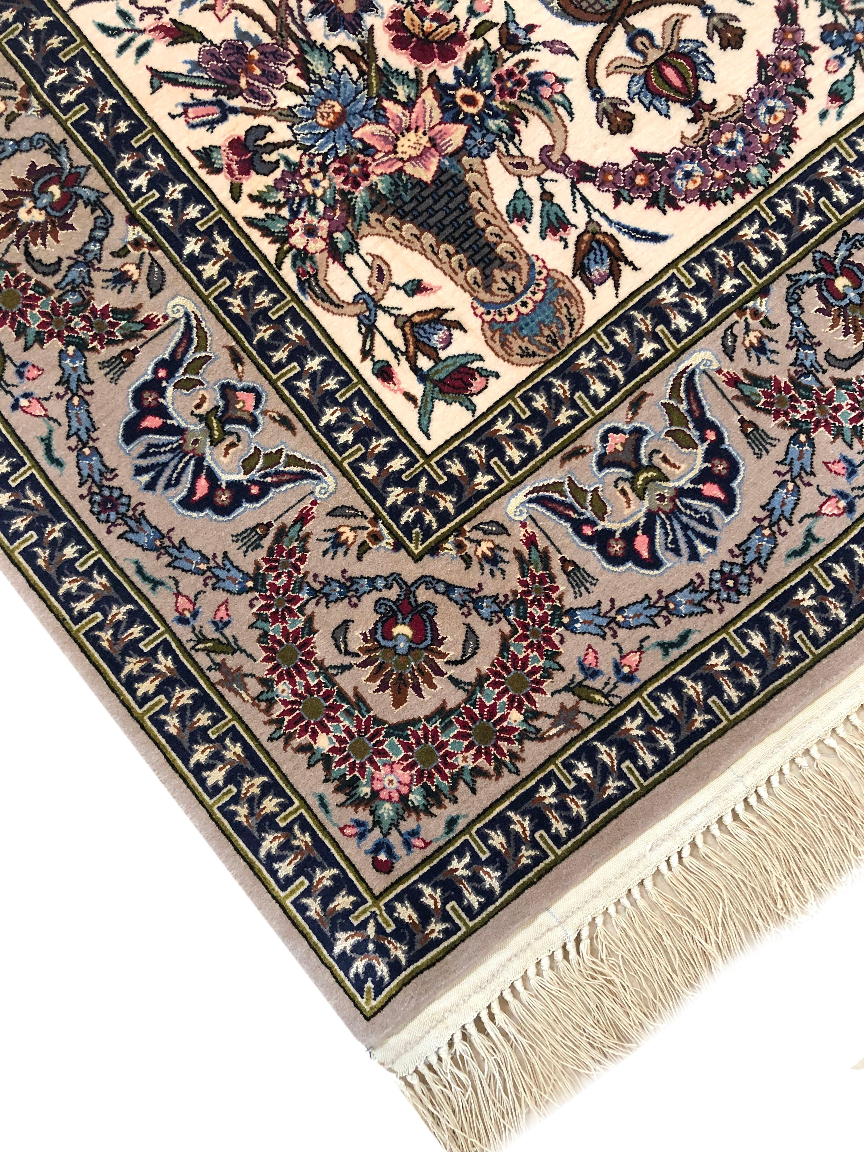 Persian Hand Knotted All-Over Floral Silk Isfahan Rug For Sale 4