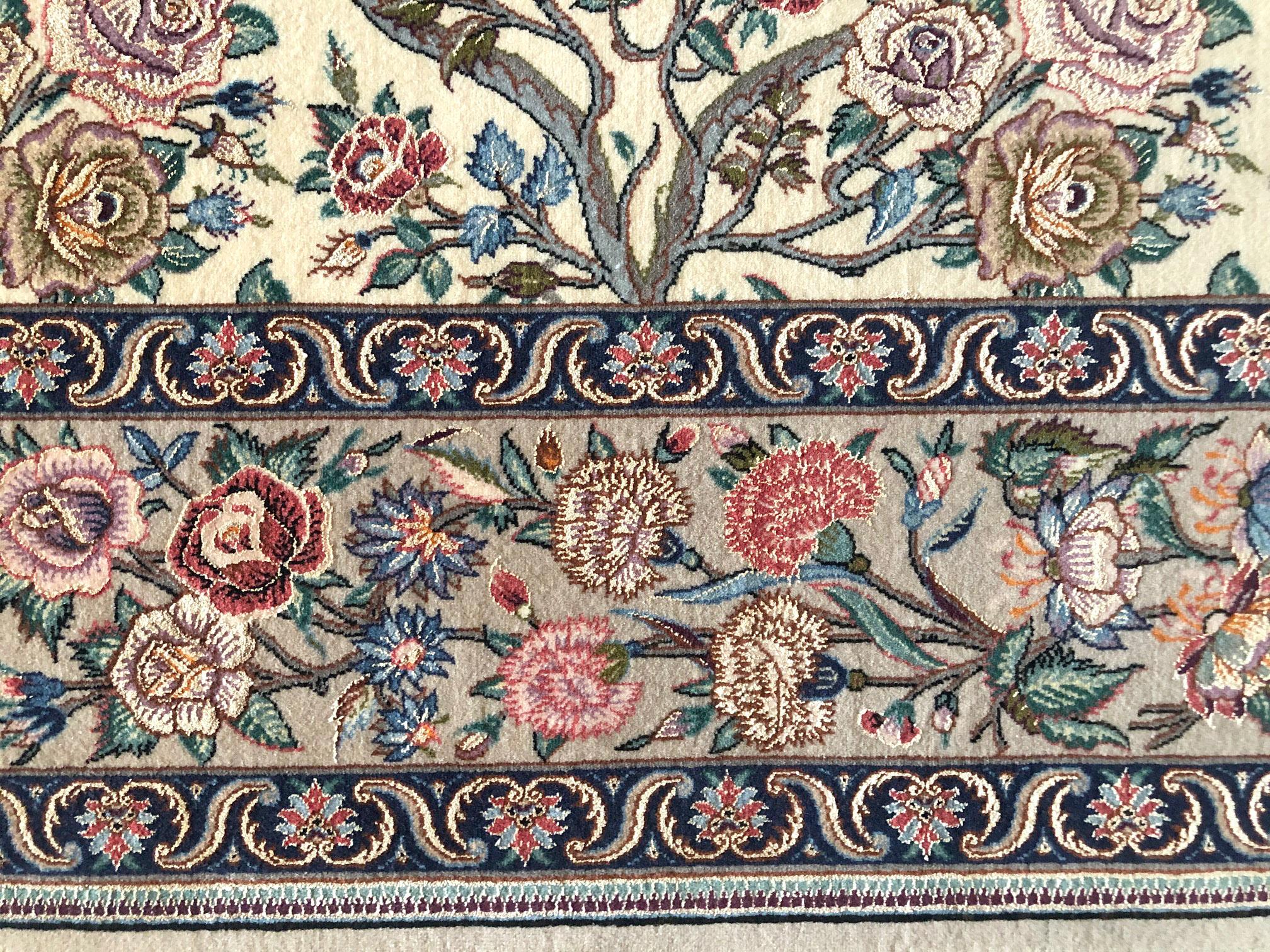 Persian Hand Knotted All-Over Floral Silk Isfahan Rug 1