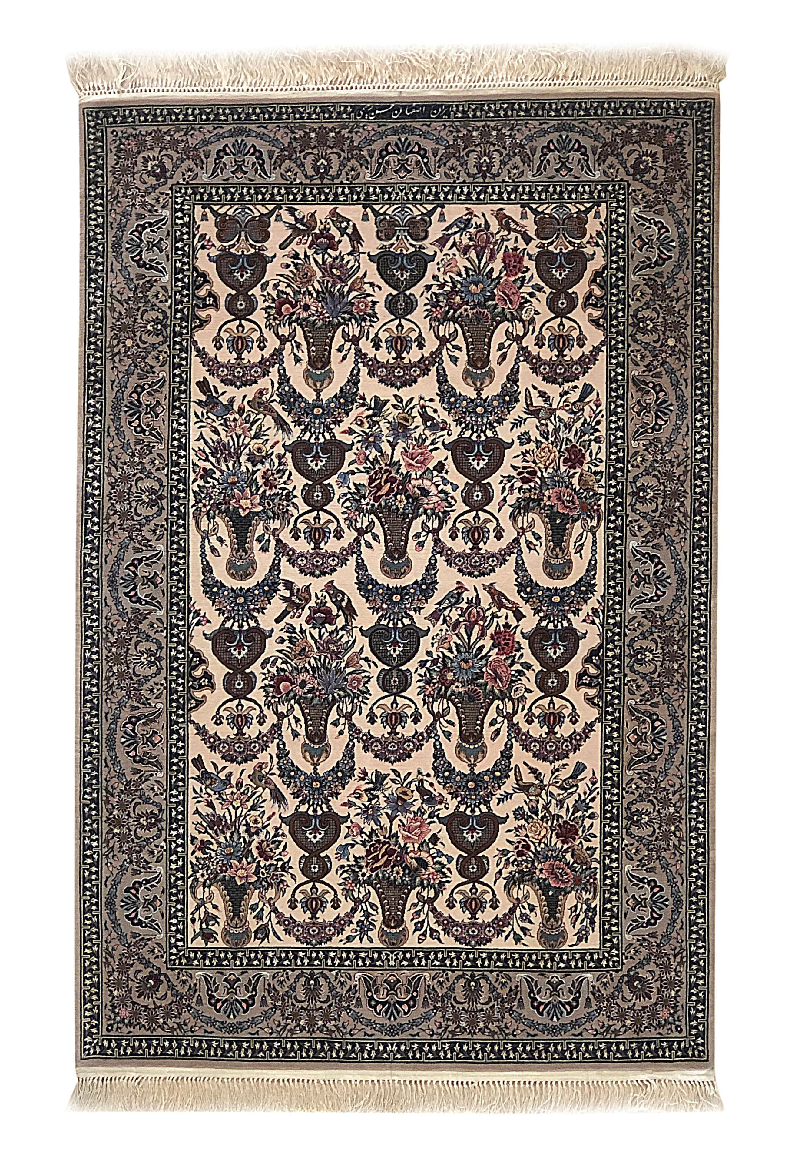 Persian Hand Knotted All-Over Floral Silk Isfahan Rug For Sale 5
