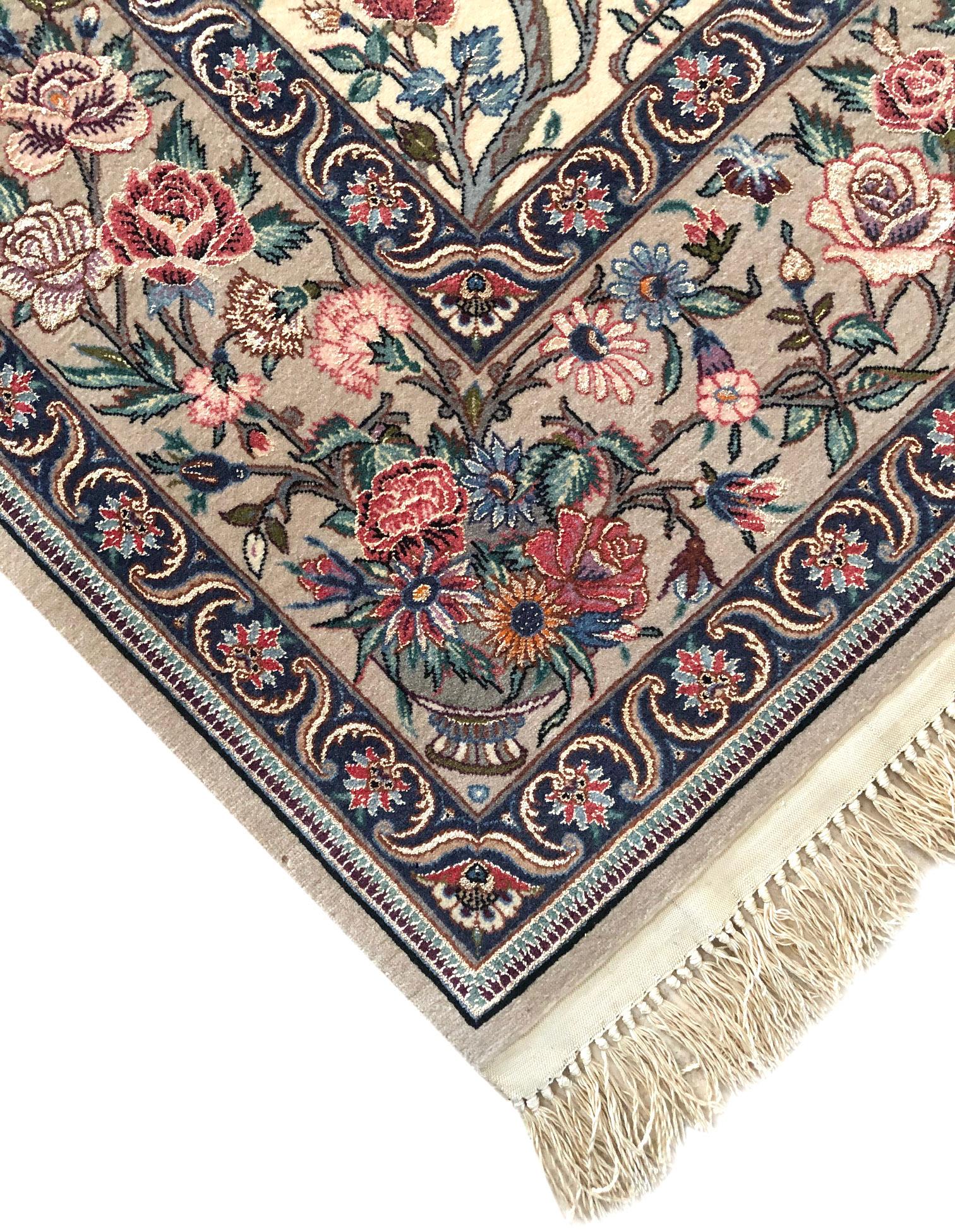 Persian Hand Knotted All-Over Floral Silk Isfahan Rug 3
