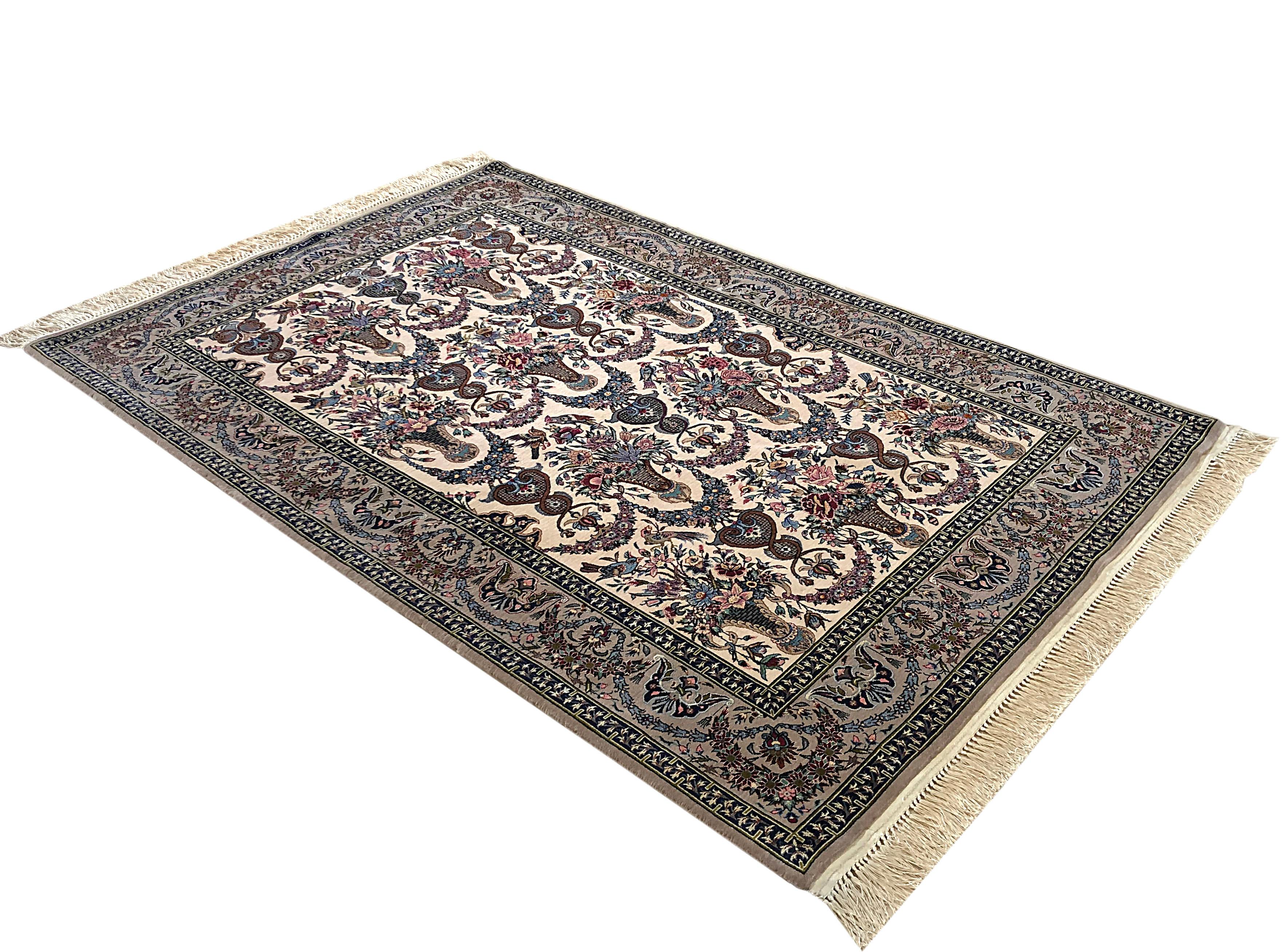 Persian Hand Knotted All-Over Floral Silk Isfahan Rug For Sale 7