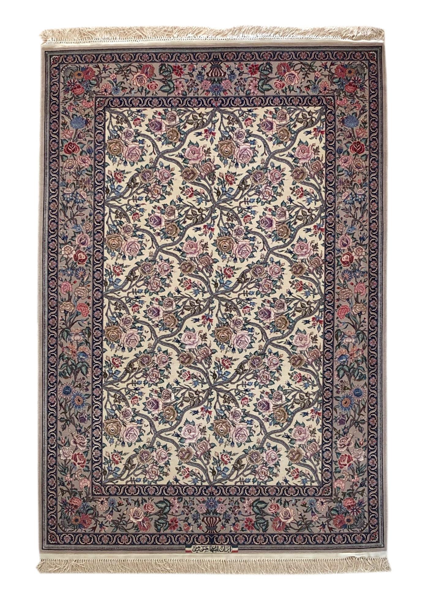 Persian Hand Knotted All-Over Floral Silk Isfahan Rug 4
