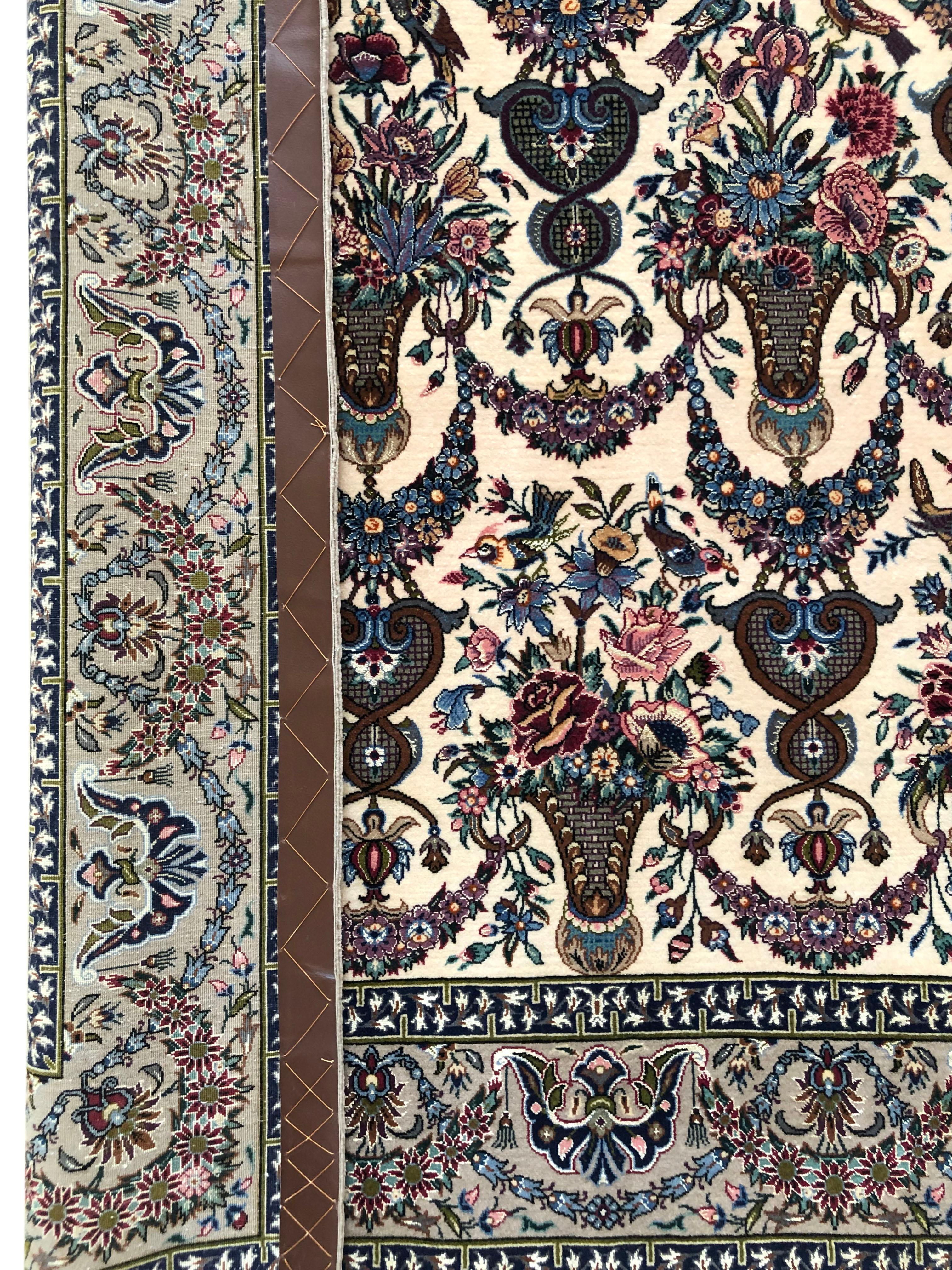Persian Hand Knotted All-Over Floral Silk Isfahan Rug For Sale 8